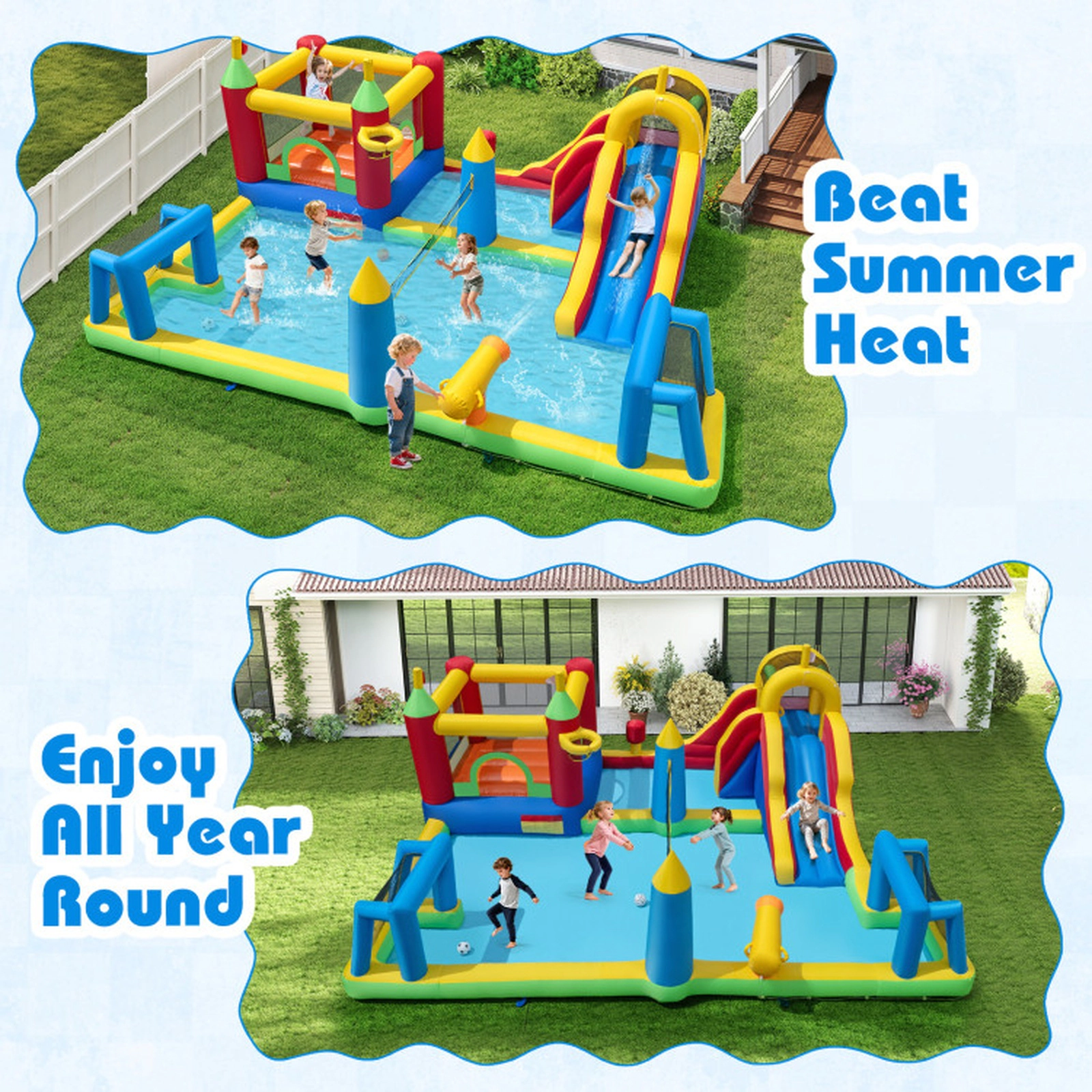 SUGIFT 9-in-1 Inflatable Bounce House Castle with Water Slide Boxing Area Volleyball Net and 780W Blower