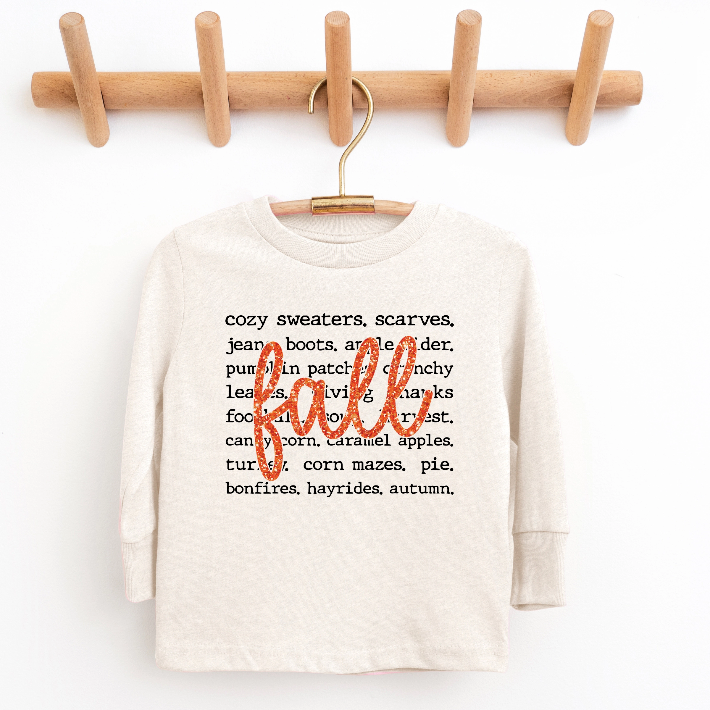 The Juniper Shop - Youth Long Sleeve Graphic T-Shirt Fall Cursive Text Glitter