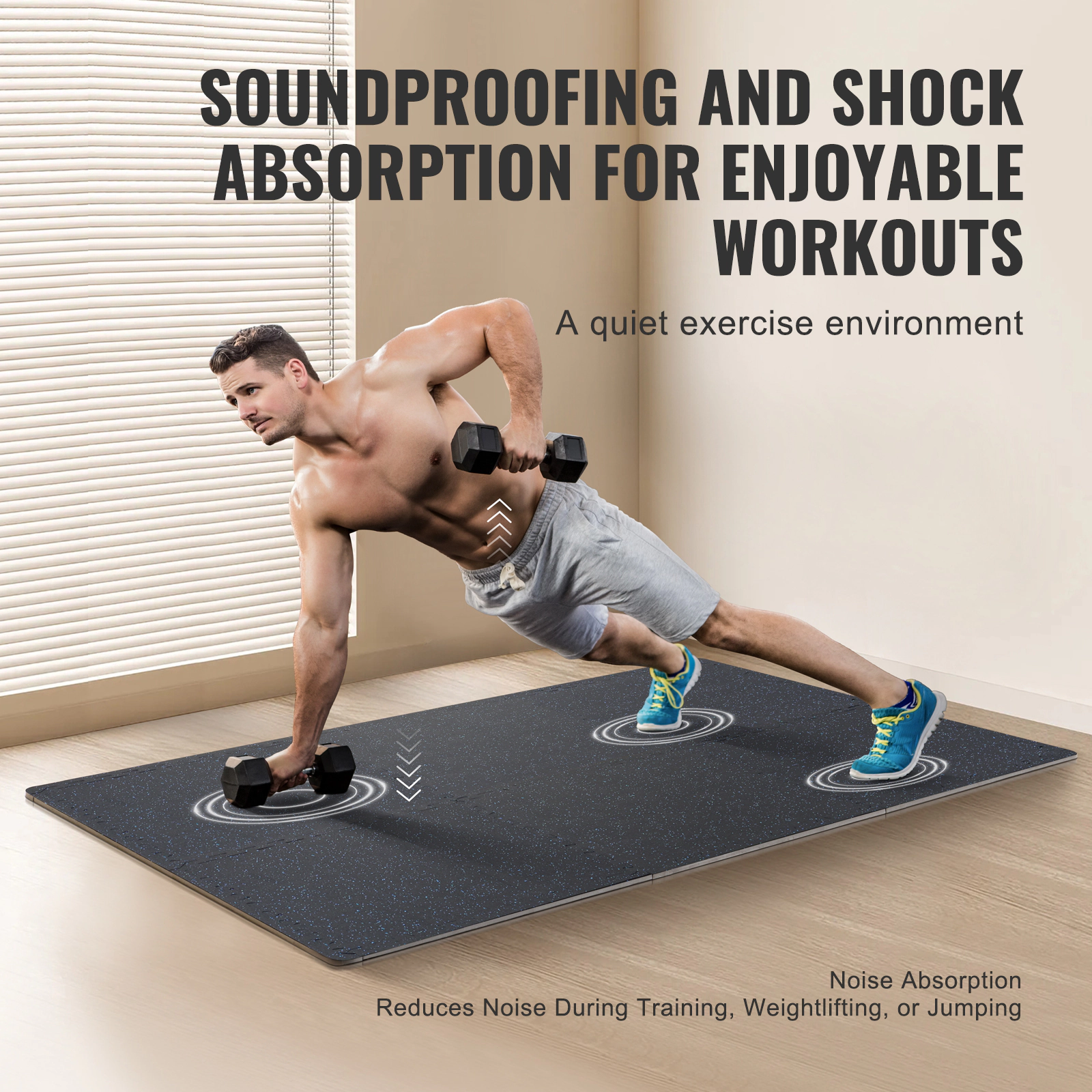 HONGGE 0.56 Inch Thick Rubber Top Gym Floor Mats with EVA Foam