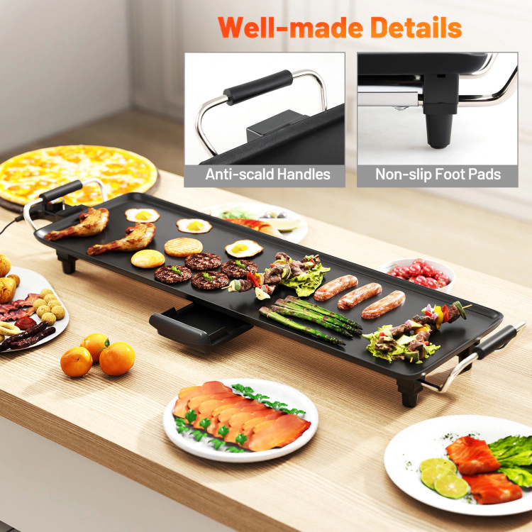 SUGIFT 27 Inch Electric Griddle Black Nonstick BBQ Grill with Egg Rings and Spatulas