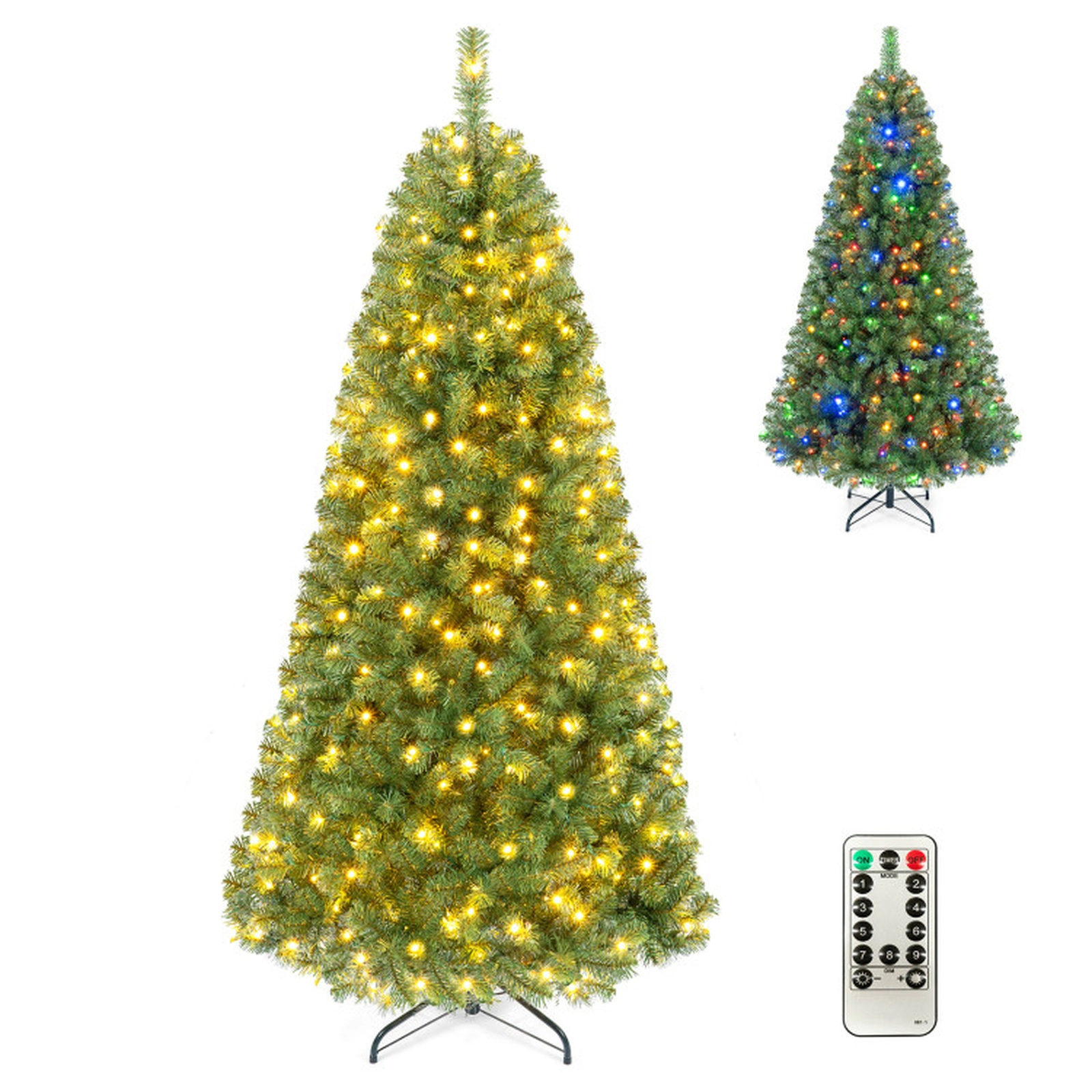 SUGIFT 6-ft Pre-Lit Hinged Artificial Christmas Tree with 350 LED Lights 845 Branch Tips and Remote Control Green