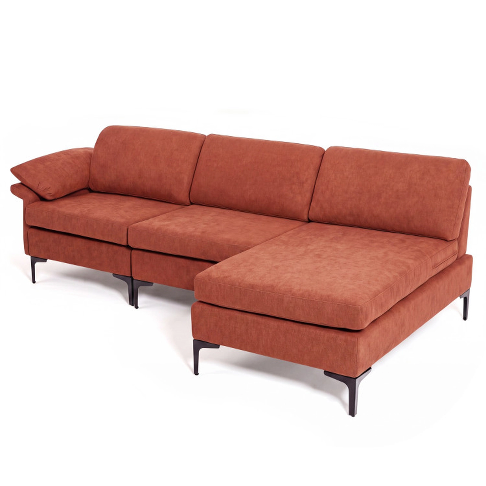 SUGIFT Red L-Shaped Modular Sectional Sofa with Chaise, 2 AC Outlets, 4 USB Ports, Hidden Storage