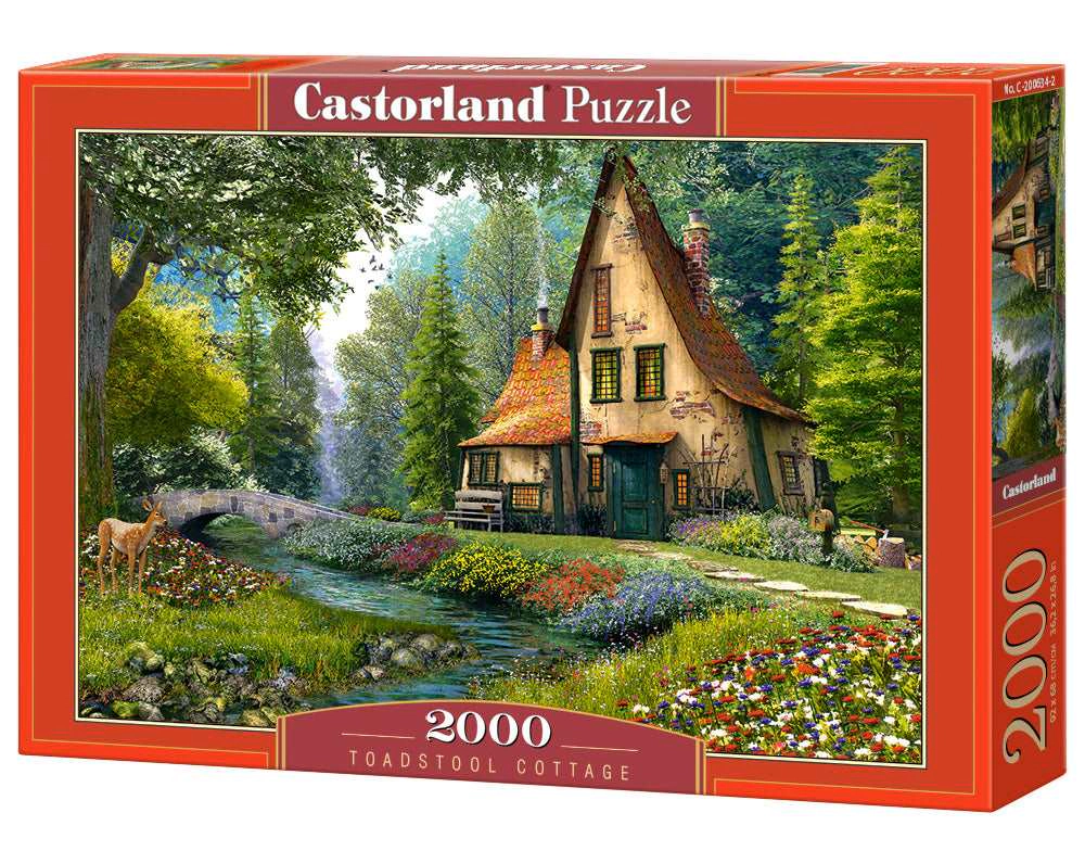 CASTORLAND 2000 Piece Jigsaw Puzzles, Toadstool Cottage, Charming Nook, Pond, Countryside, C-200634-2
