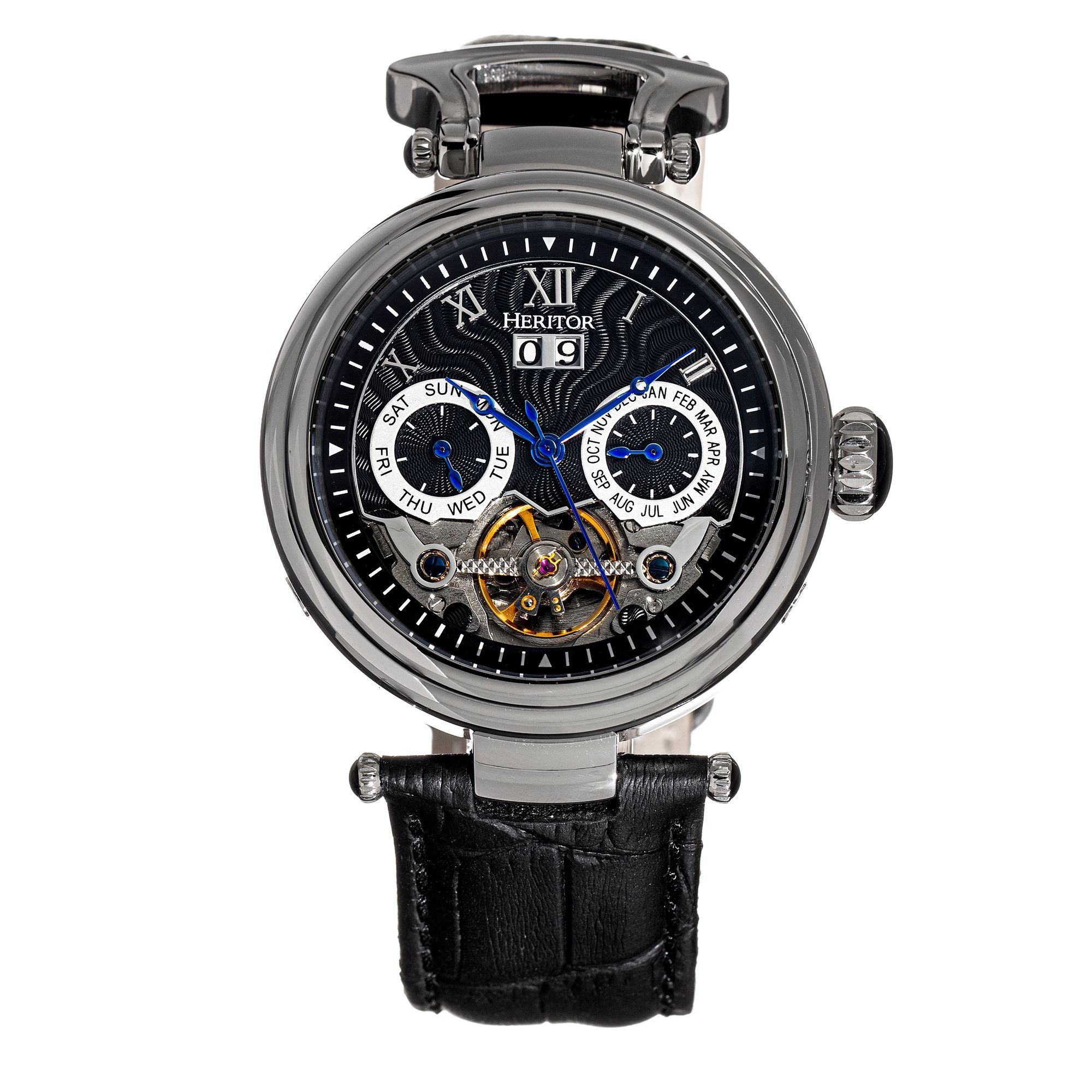Heritor Automatic Ganzi Semi-Skeleton Leather-Band Watch