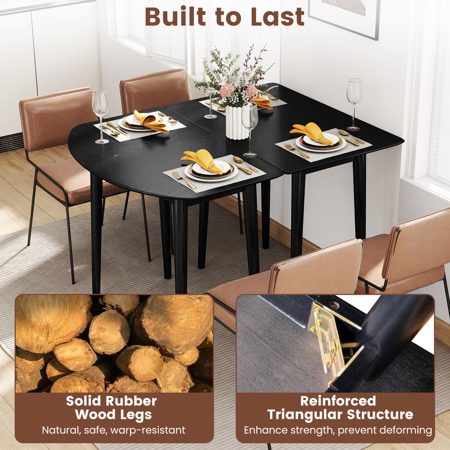 LJG Extendable Oval Dining Table Set with 2 Half-Round Tables for 4-6 People
