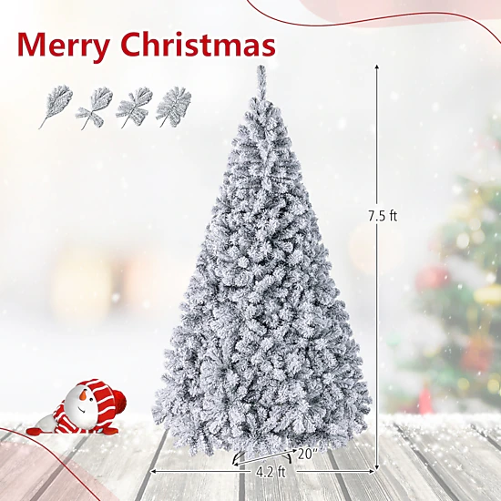 LJG Pre-Lit Premium Snow Flocked Hinged Artificial Christmas Tree