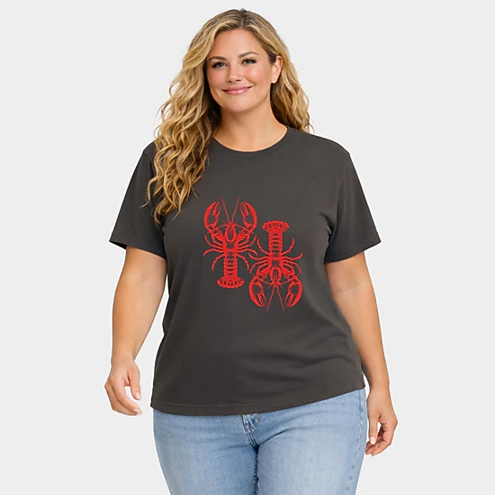 Simply Sage Market - Two Lobsters - Women's Plus Sized Garment Dyed Graphic T-Shirt