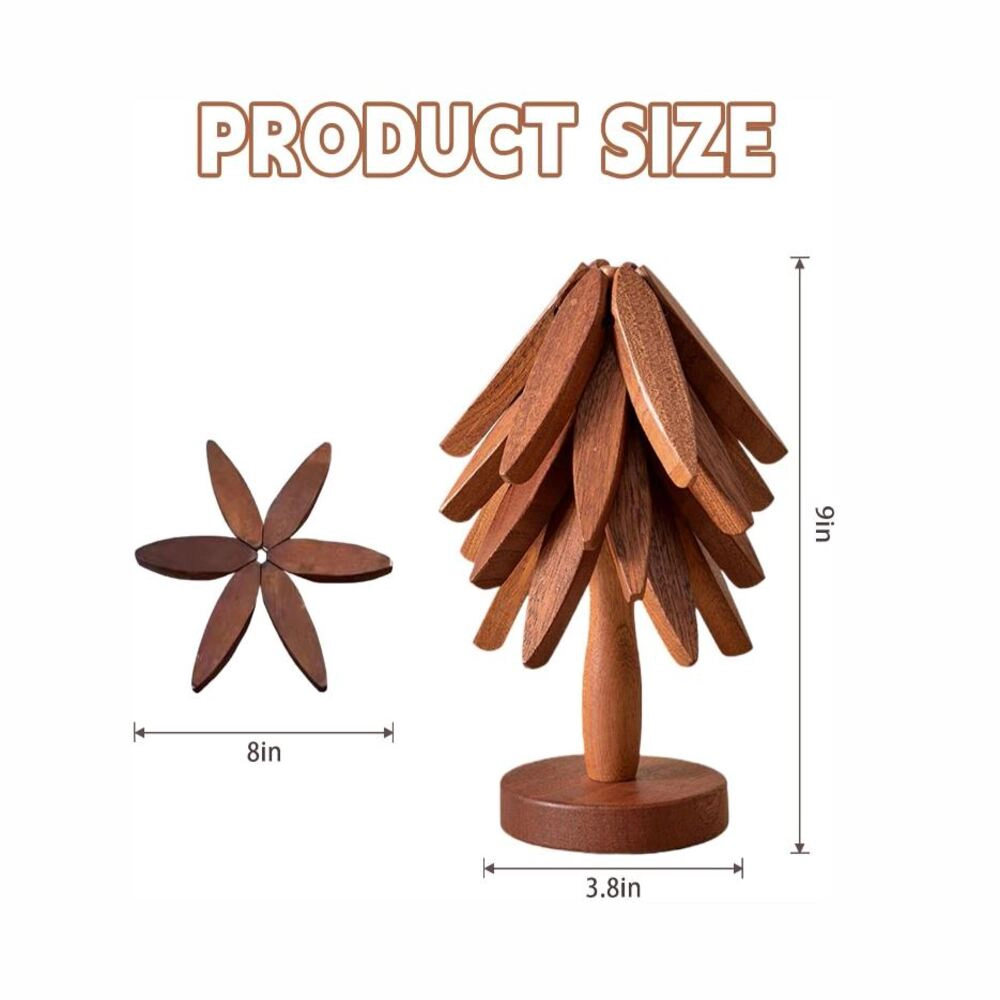 Toynee Starks Unisex Tree Shape Wooden Trivet Set with Stand Beech Wood