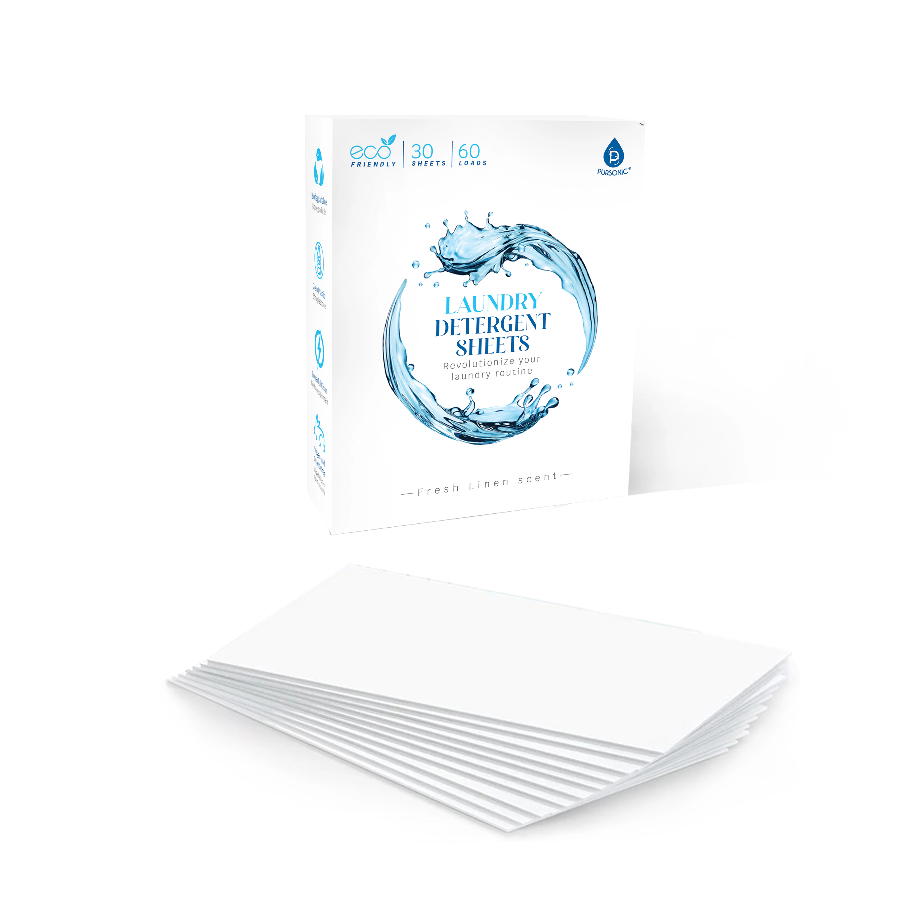 Pursonic Unisex Eco-Friendly Laundry Care Natural Laundry Detergent Sheets Fresh Linen Scent