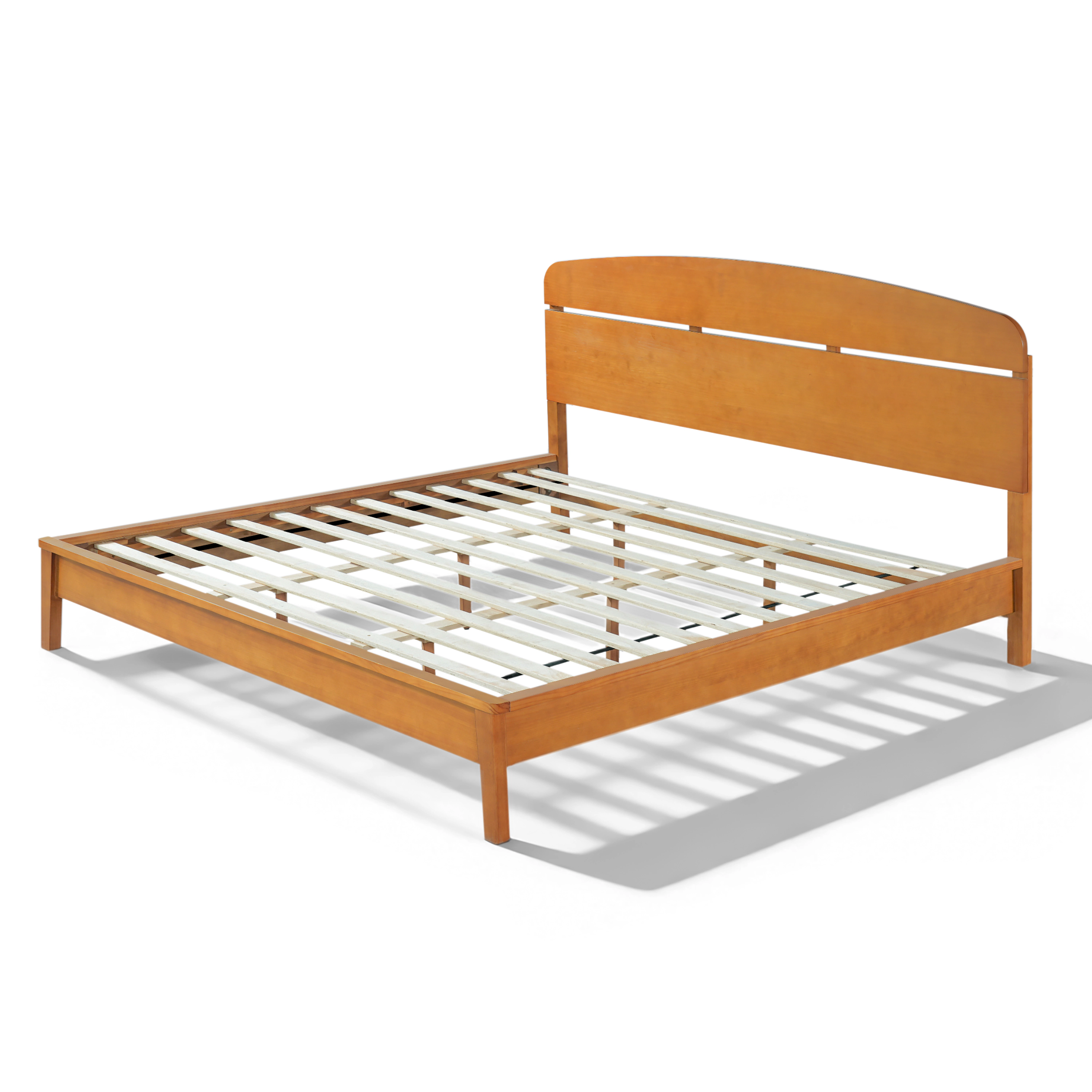 Flynama King Solid Wood Platform Bed with Curved Headboard, Slat Support