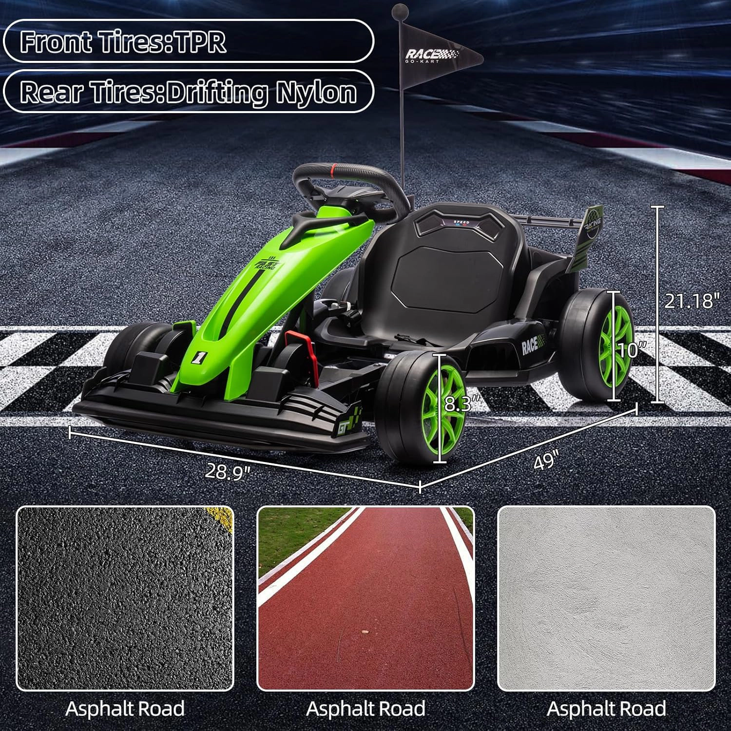 24V Kids Electric Go Kart, 7.5MPH Variable Drift Racing Car w/ 2×200W Motors, Adjustable Legroom, Power Display