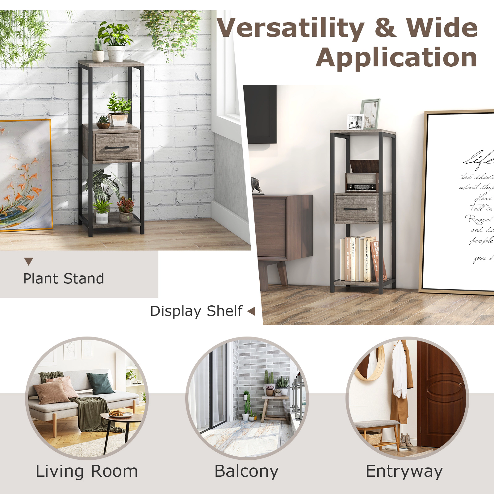 SlickBlue 3-Tier Plant Stand Set with Drawers and Shelves