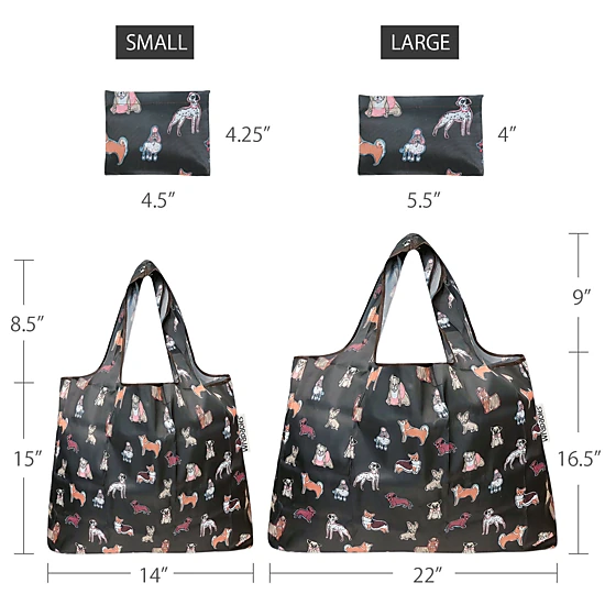 Wrapables LS Nylon Reusable Shopping Bags for Groceries (set of 2), Shiba Inu Dogs