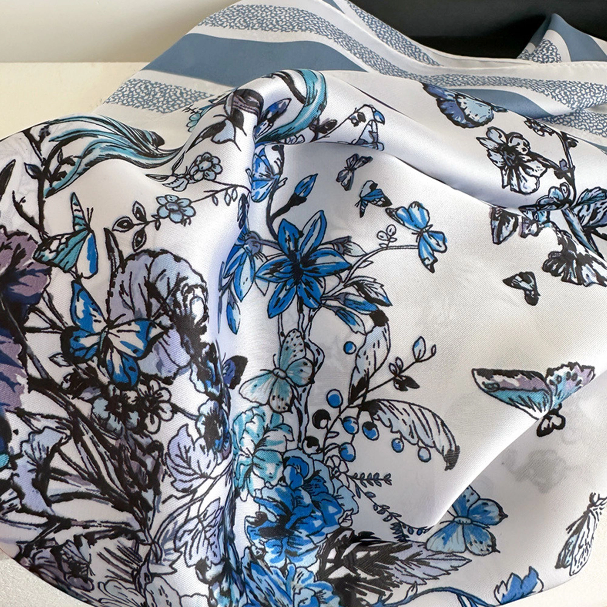 Anna-Kaci Womens Satin Floral Butterfly Print Square Scarf Elegant Fashion Neck Wrap 27.5×27.5Inches