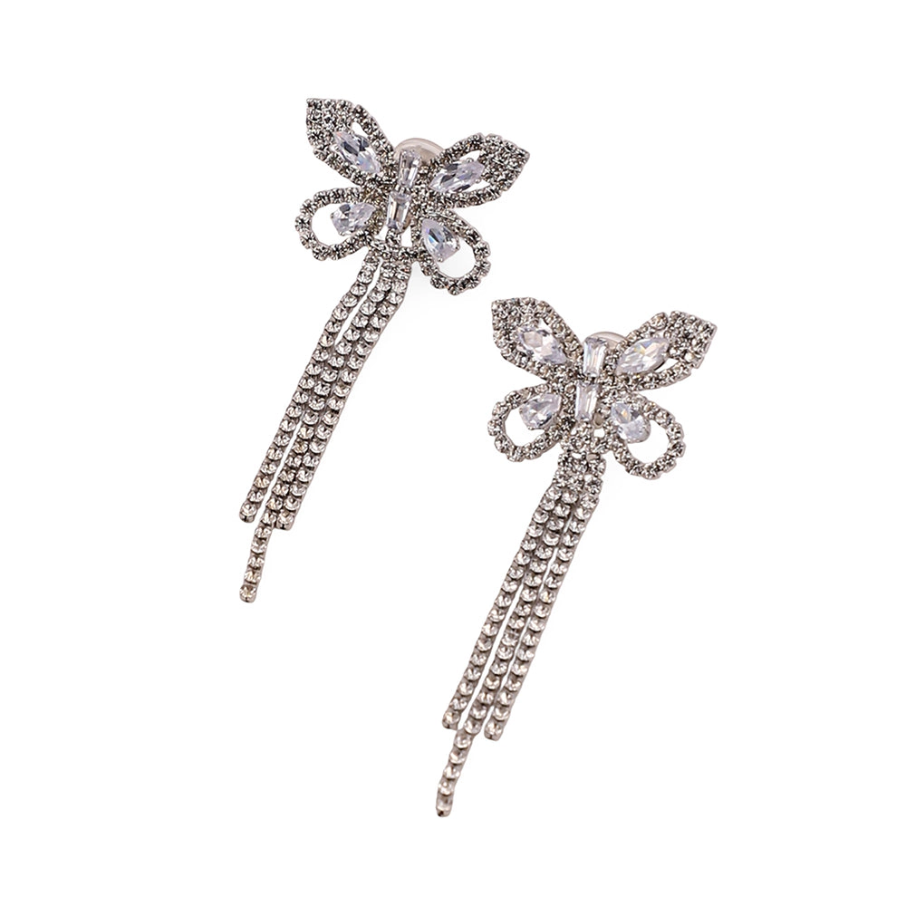 SOHI Women's The Bijou-Papillon Drop Earrings - Crystal Silver