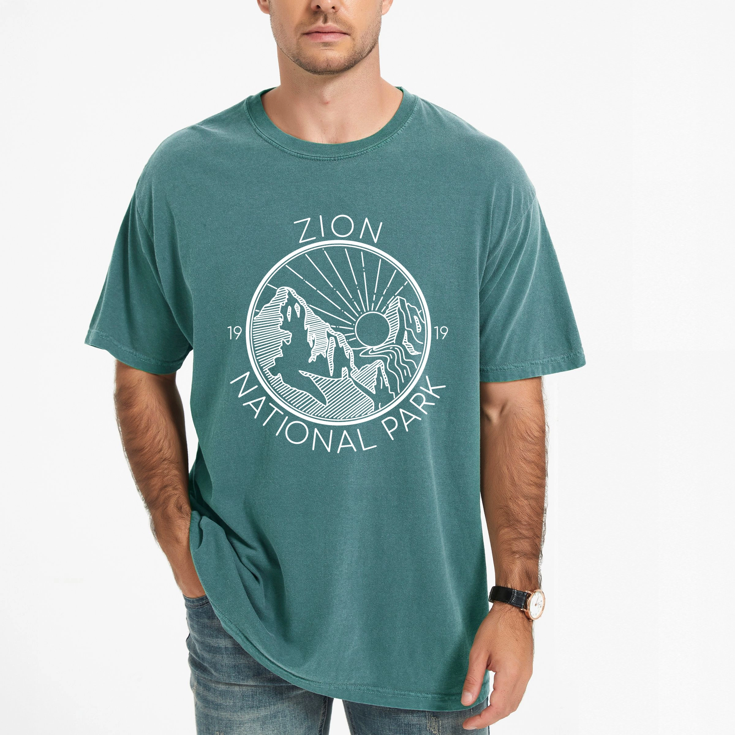 Simply Sage Market - Zion National Park Men's Garment Dyed Graphic T-Shirt