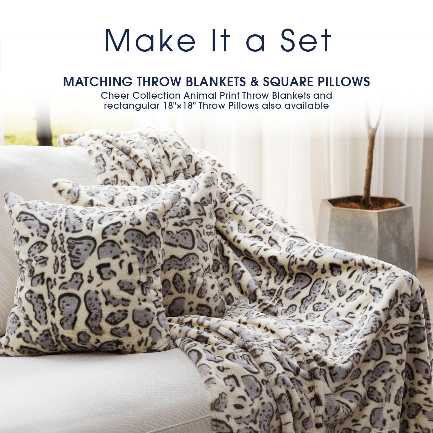 Cheer Collection Snow Leopard Print Faux Fur Throw Pillow 2 Pack