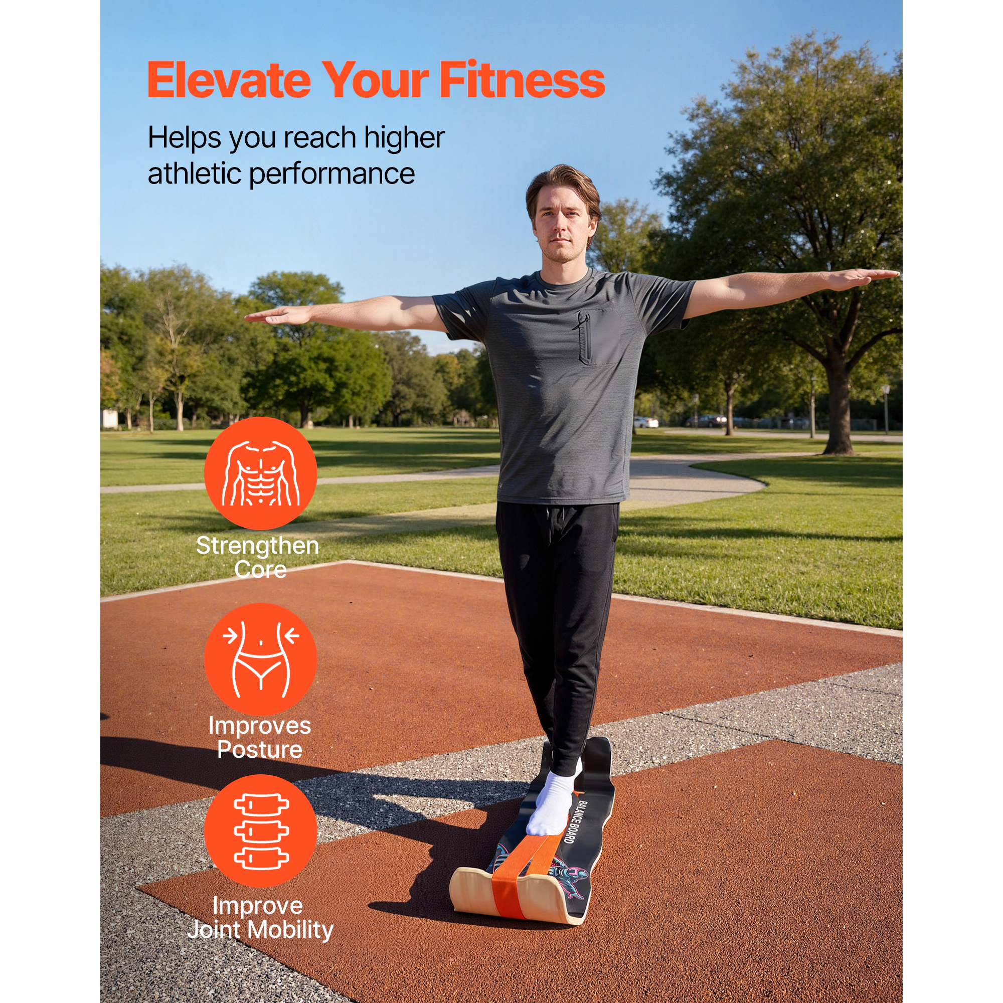 HONGGE Balance Board Wobble Trainer for Adults Premium Wooden Curved Training Equipment Compact &