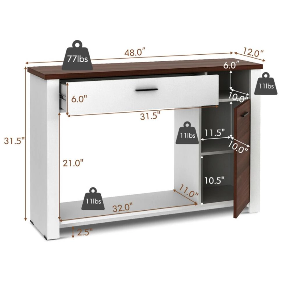 Hivvago 48" Multi-Functional Console Table with Storage Drawer and Cabinet