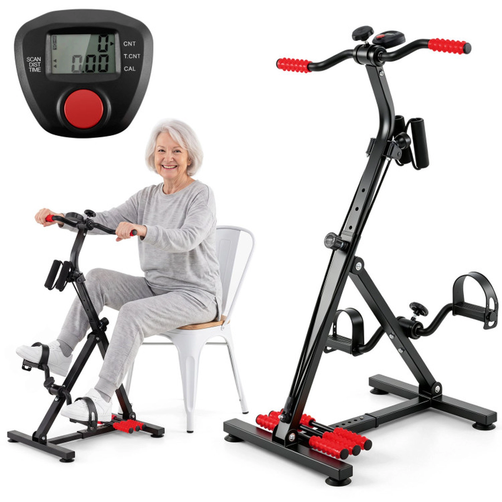 SUGIFT 265-lb Capacity Adjustable Height Pedal Exercise Bike with LCD Monitor Massage Grips and 4-Hole Foot Straps