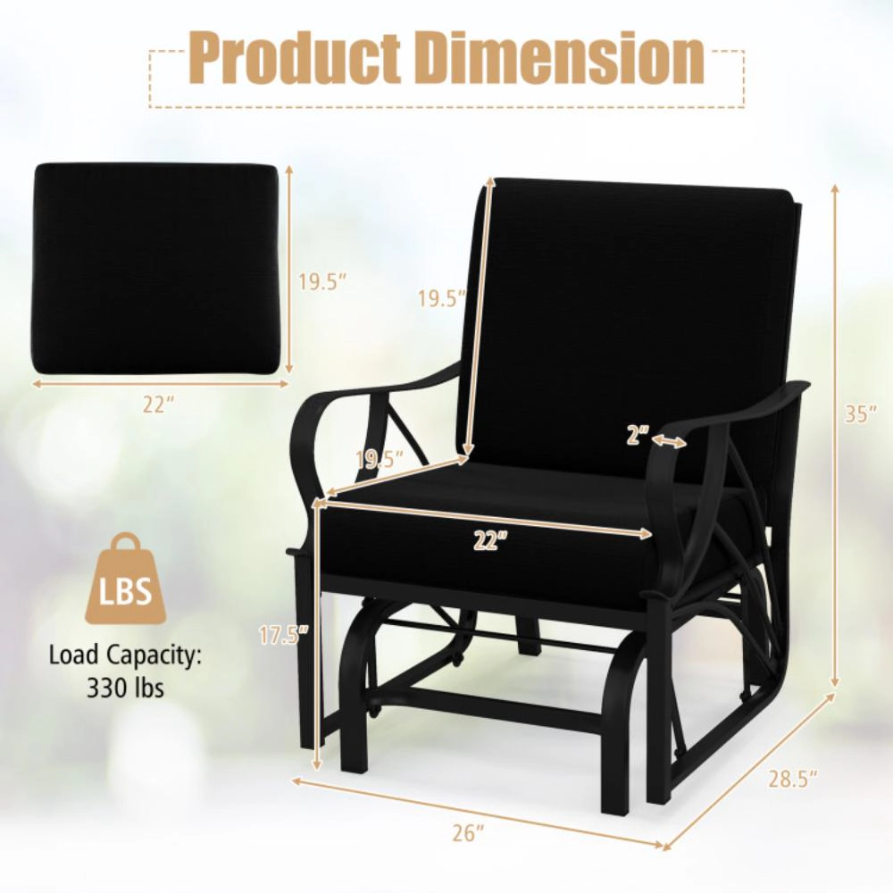 Hivvago Patio Glider Rocking Chair With Thick Cushion And Curved Armrest