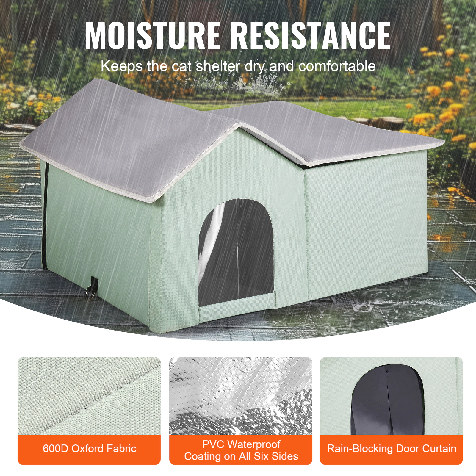 HONGGE Heated Cat House Outdoor Kitty Shelter with Timer, Foldable 600D Oxford Cloth
