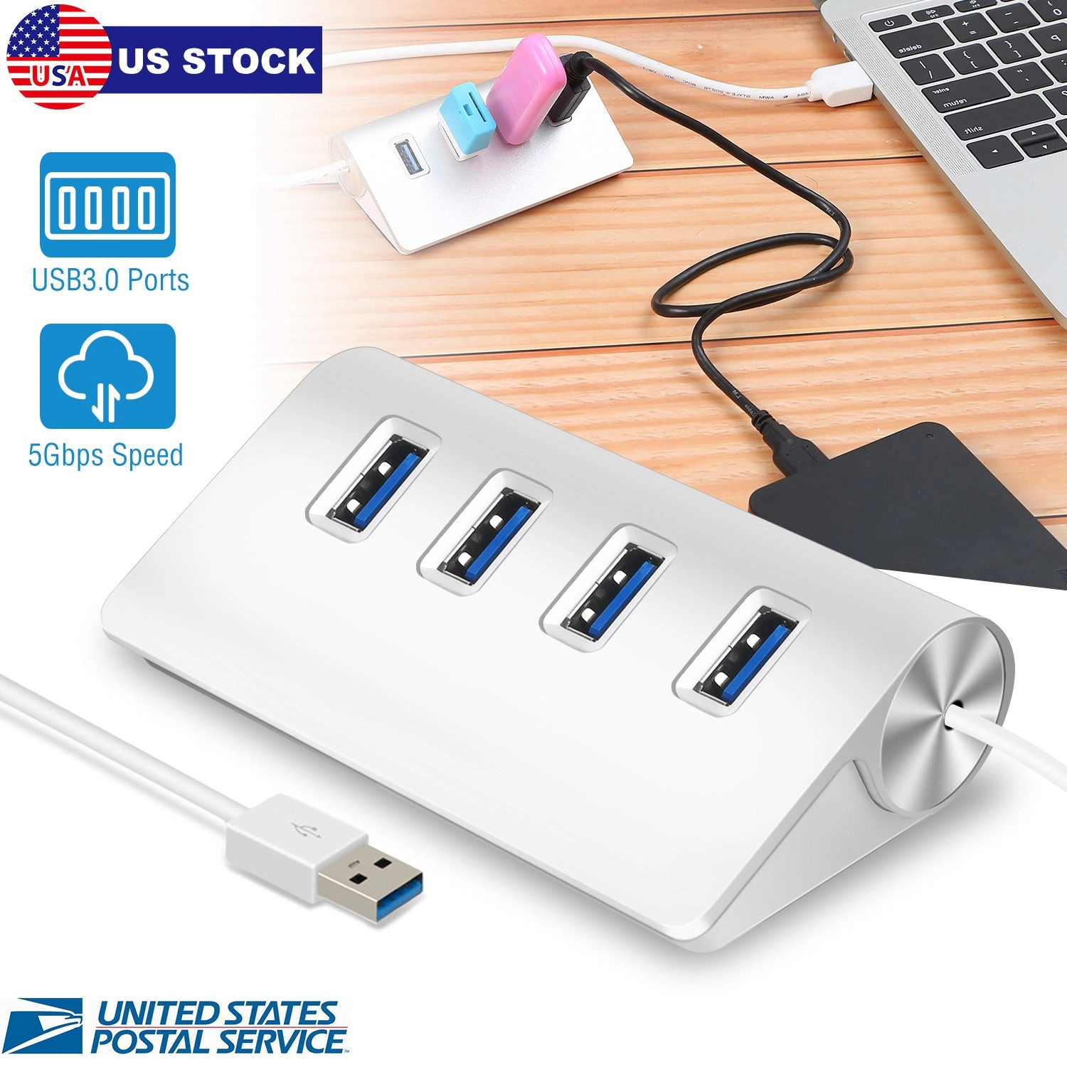 GBruno 4-Port Aluminum USB 3.0 Hub