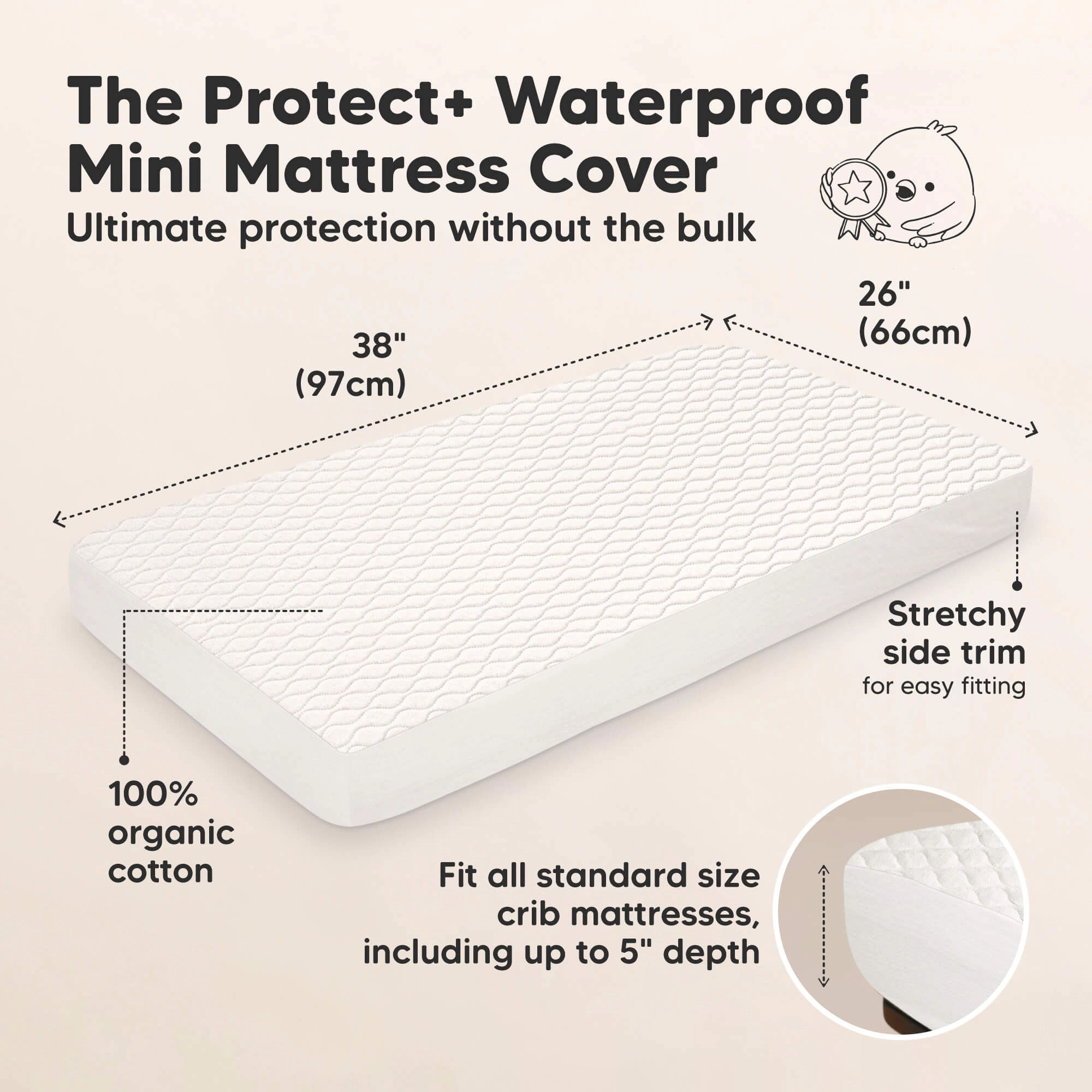 KeaBabies 2-Pack Mavy Protect+ Waterproof Mini Crib Mattress Protector
