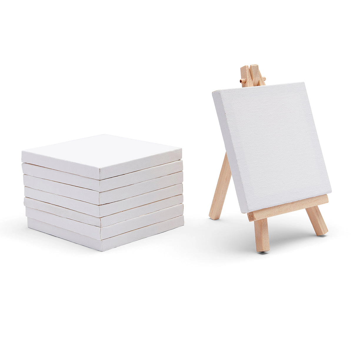 KINGART Mini Easel and Canvas Set, 3" x 3" 8-Pack
