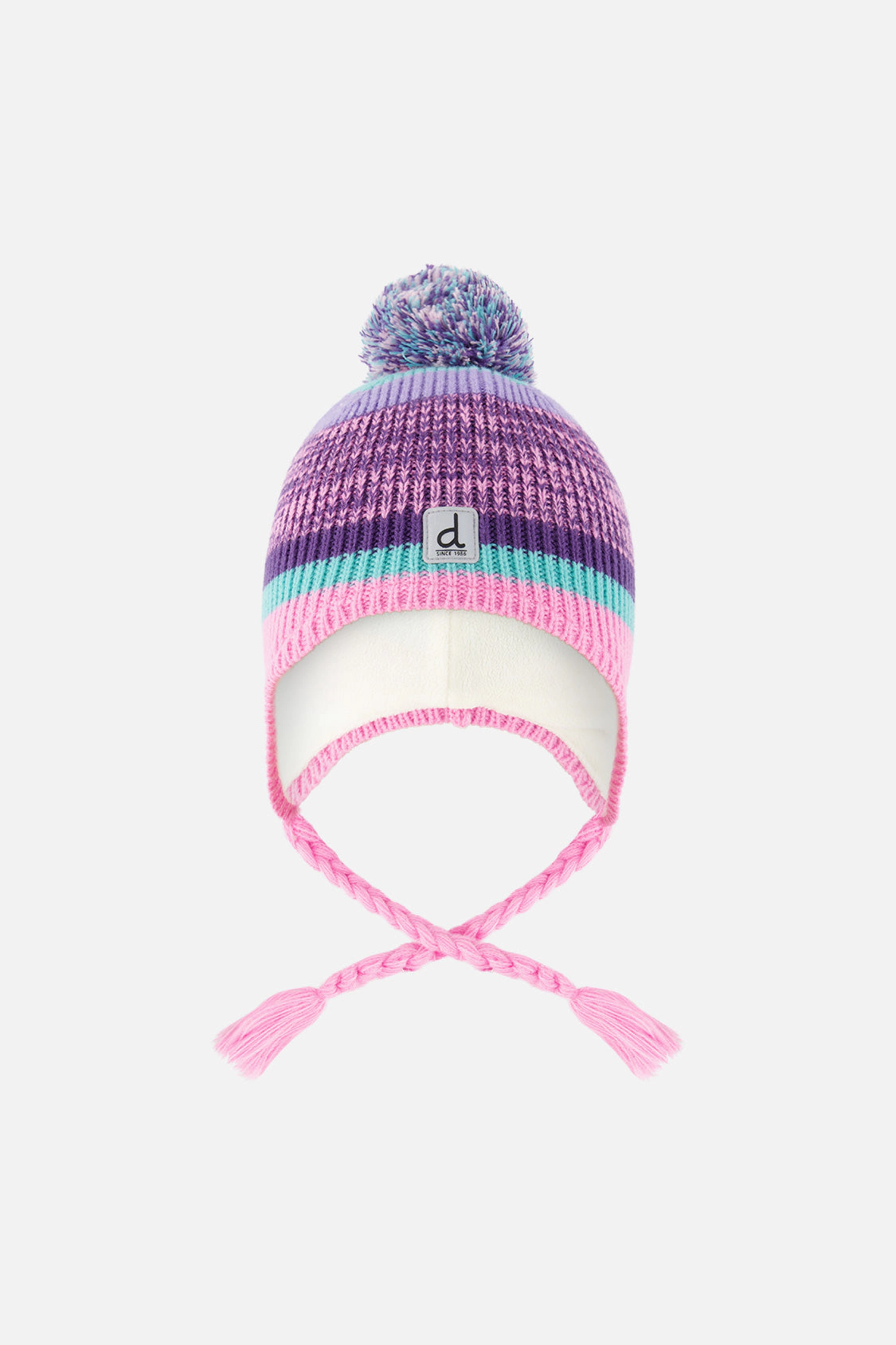 Deux par Girls Striped Jacquard Winter Peruvian Knit Acrylic Hat with Pompom
