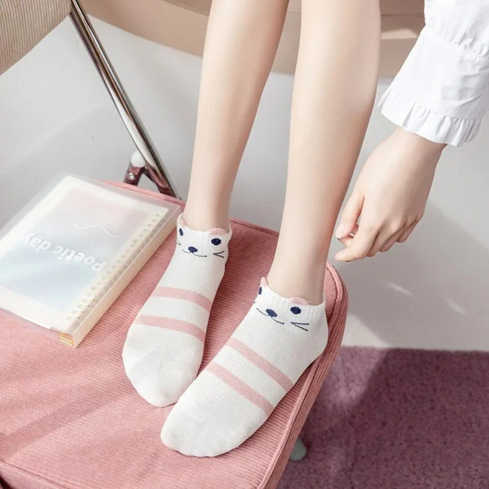 5 Pairs Cute Pink Women's Low Cut No Show Boat Socks