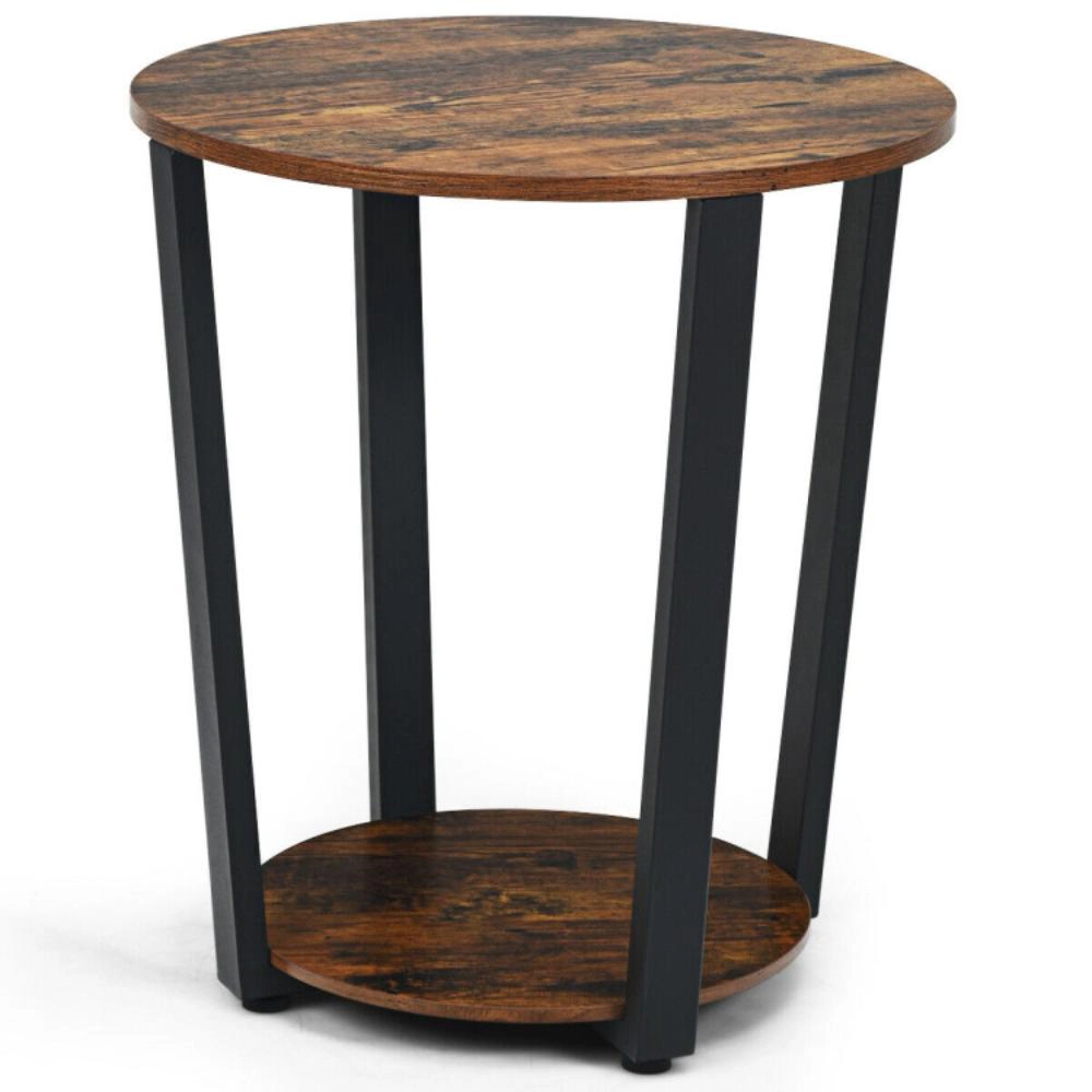 Hivvago 2-Tier Round End Table With Storage Shelf And Metal Frame