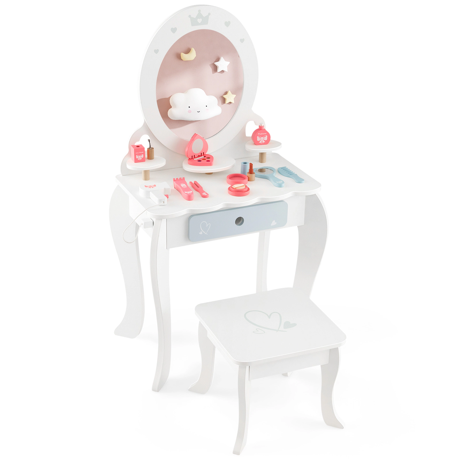 SUGIFT 2-in-1 Princess Makeup Table and Chair Set with Removable Mirror 110-lb Capacity Ages 3+ White