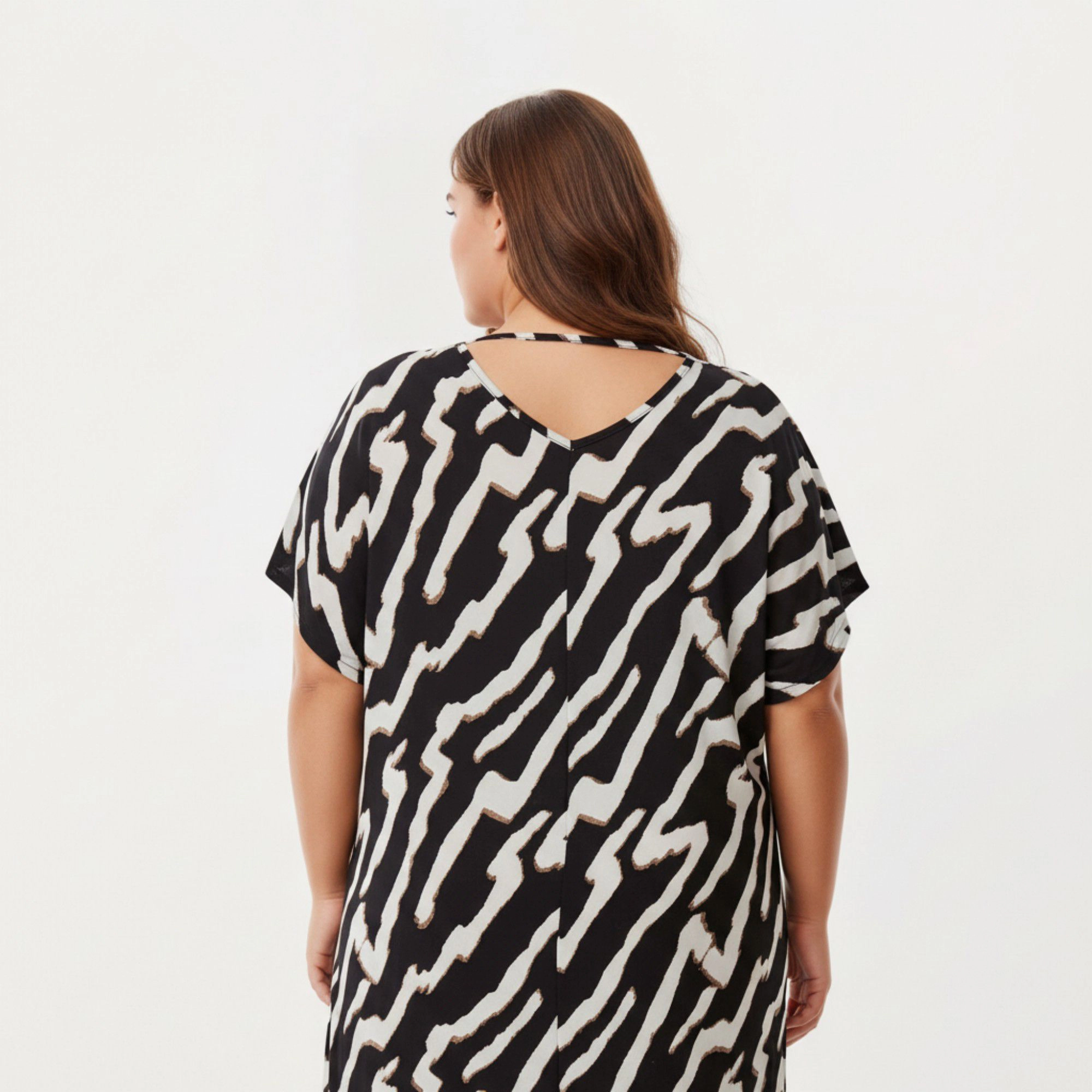 Anna-Kaci Women's Abstract Print Midi Dress Soft Draped Silhouette Relaxed Short Sleeves and Lightweight Fabric Finish