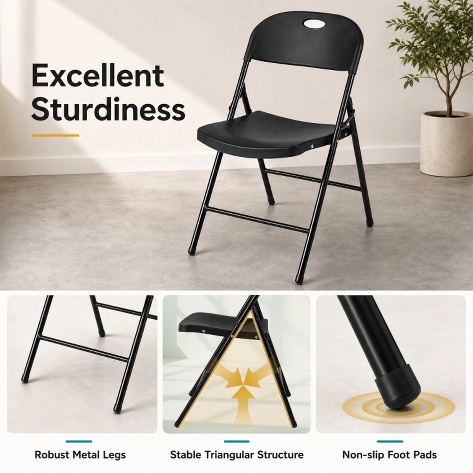 SUGIFT Set of 6 Foldable Dining Chairs with Ergonomic Backrest 330-lb Capacity White/Black