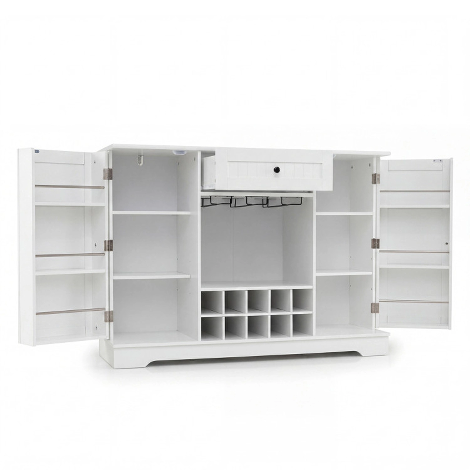SUGIFT 47.5-in White Sideboard Cabinet with 10-Bottle Removable Wine Rack Glass Holder and Door Shelves