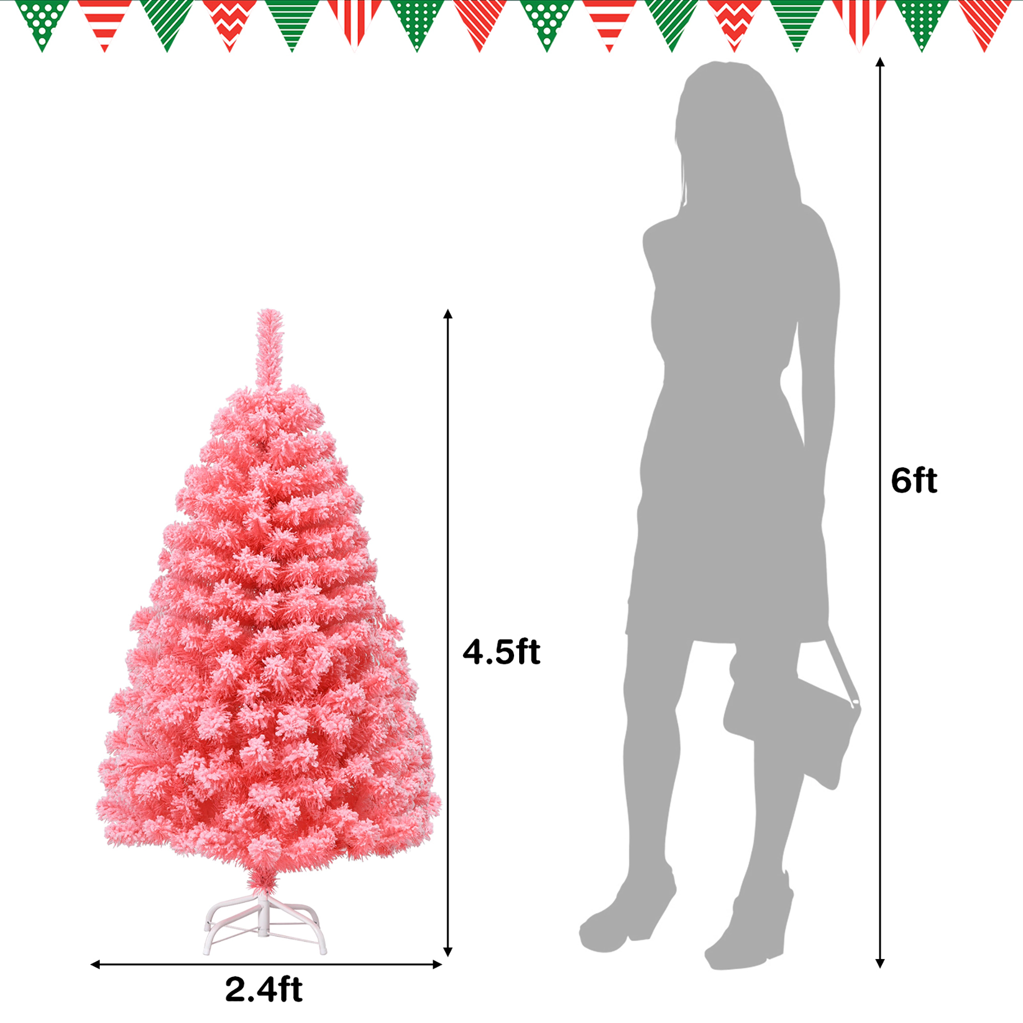 Costway 4.5/6.5/7.5ft Snow Flocked Hinged Artificial Christmas Tree w/ Metal Stand