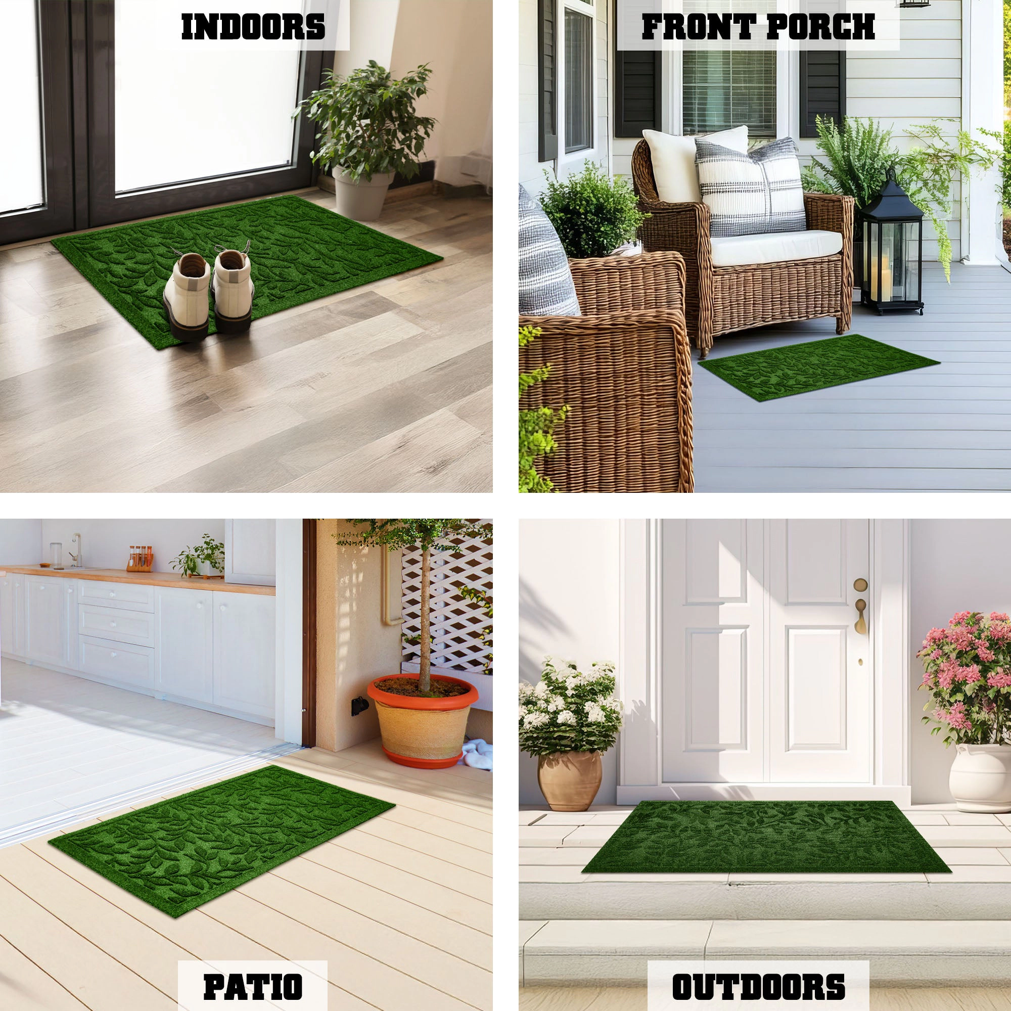 G128 Green Leaves Door Mat 23 x 35 in - Heavy Duty Polypropylene, Natural Rubber Non-Slip, Indoor/Outdoor Welcome Mat