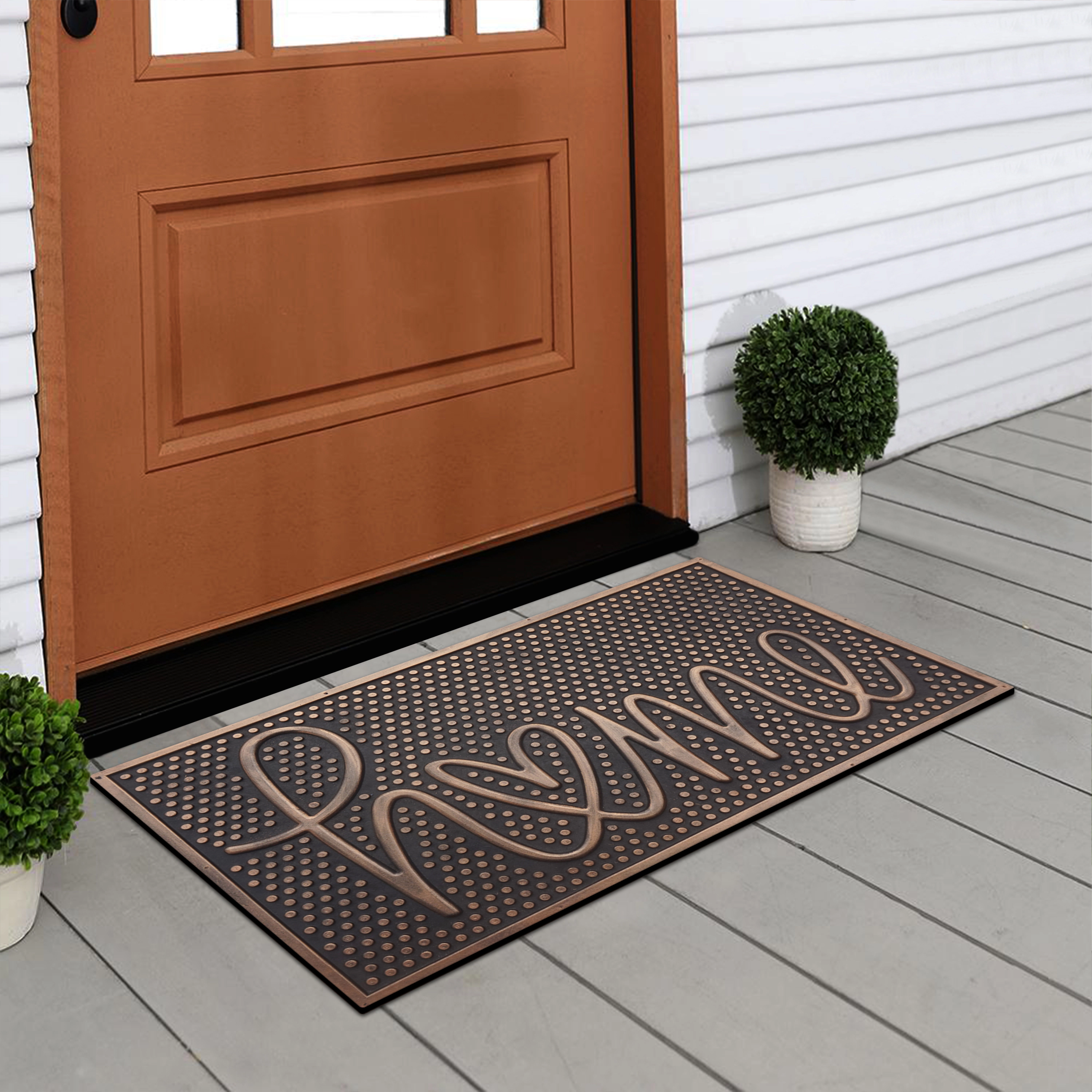 A1 Home Collections Home Printed Bronze Rubber Welcome Doormat Non-Slip Indoor Outdoor Entry Mat 18 x 30 In