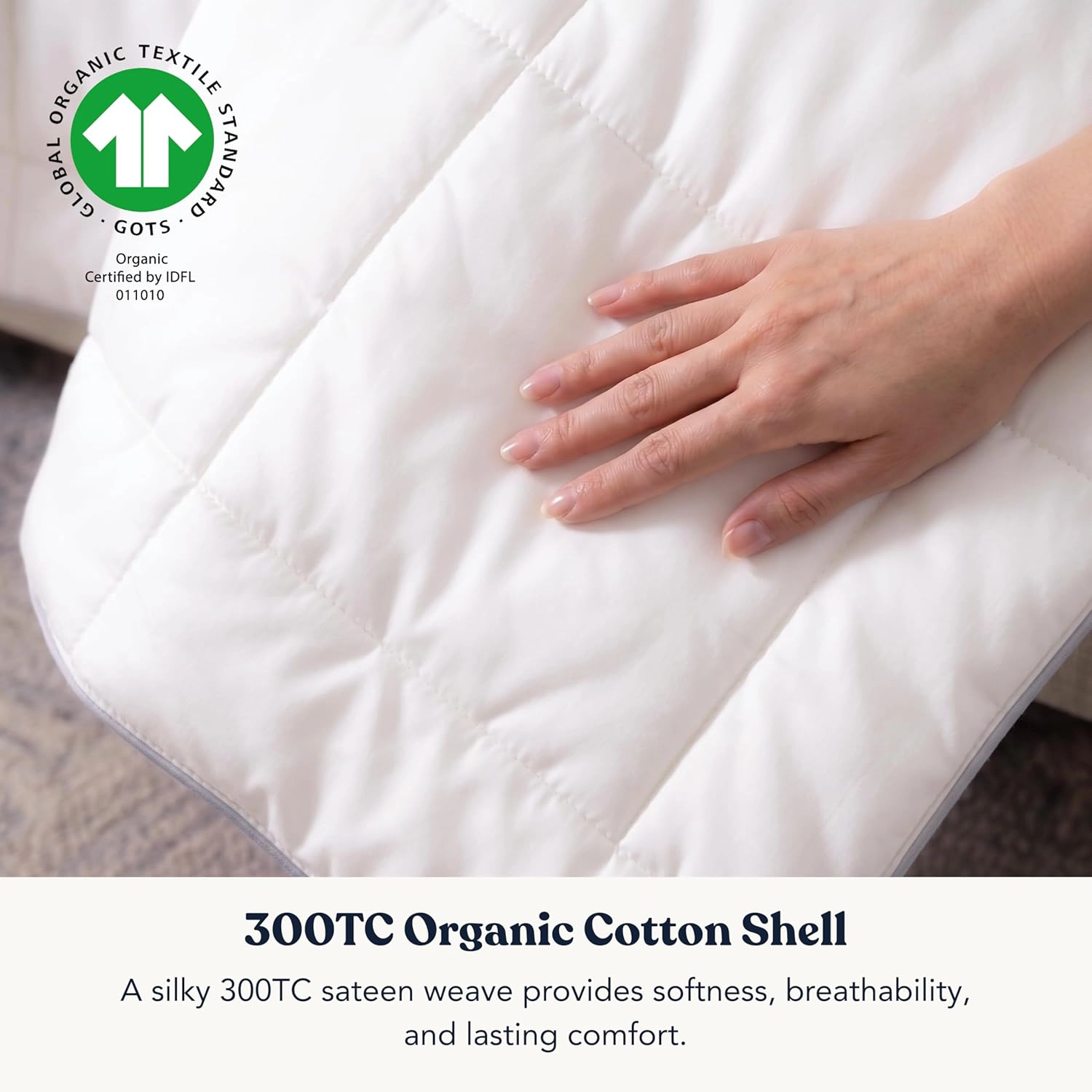 Delara Down Alternative Duvet Insert 150 GSM Lightweight, GOTS Organic Cotton Shell, 300TC Sateen