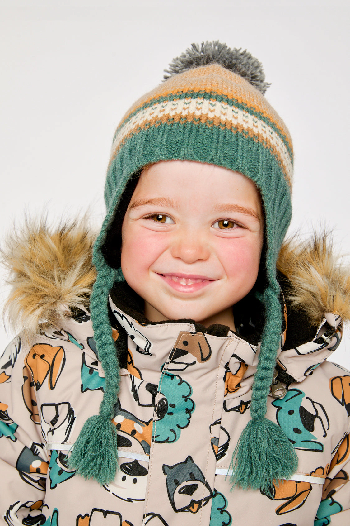 Deux par Boys Chevron Jacquard Winter Peruvian Knit Hat with Pompom