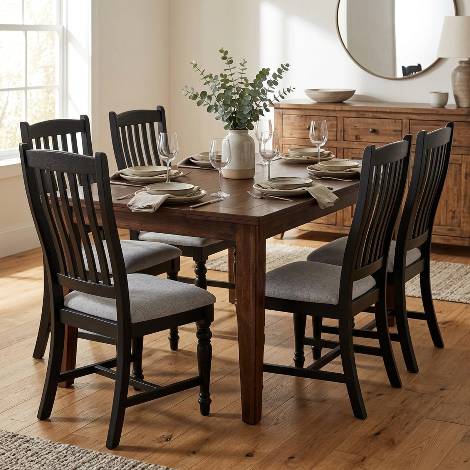 SUGIFT Black Padded Seat and Solid Wood Legs Set of 4 Kitchen Dining Side Chairs