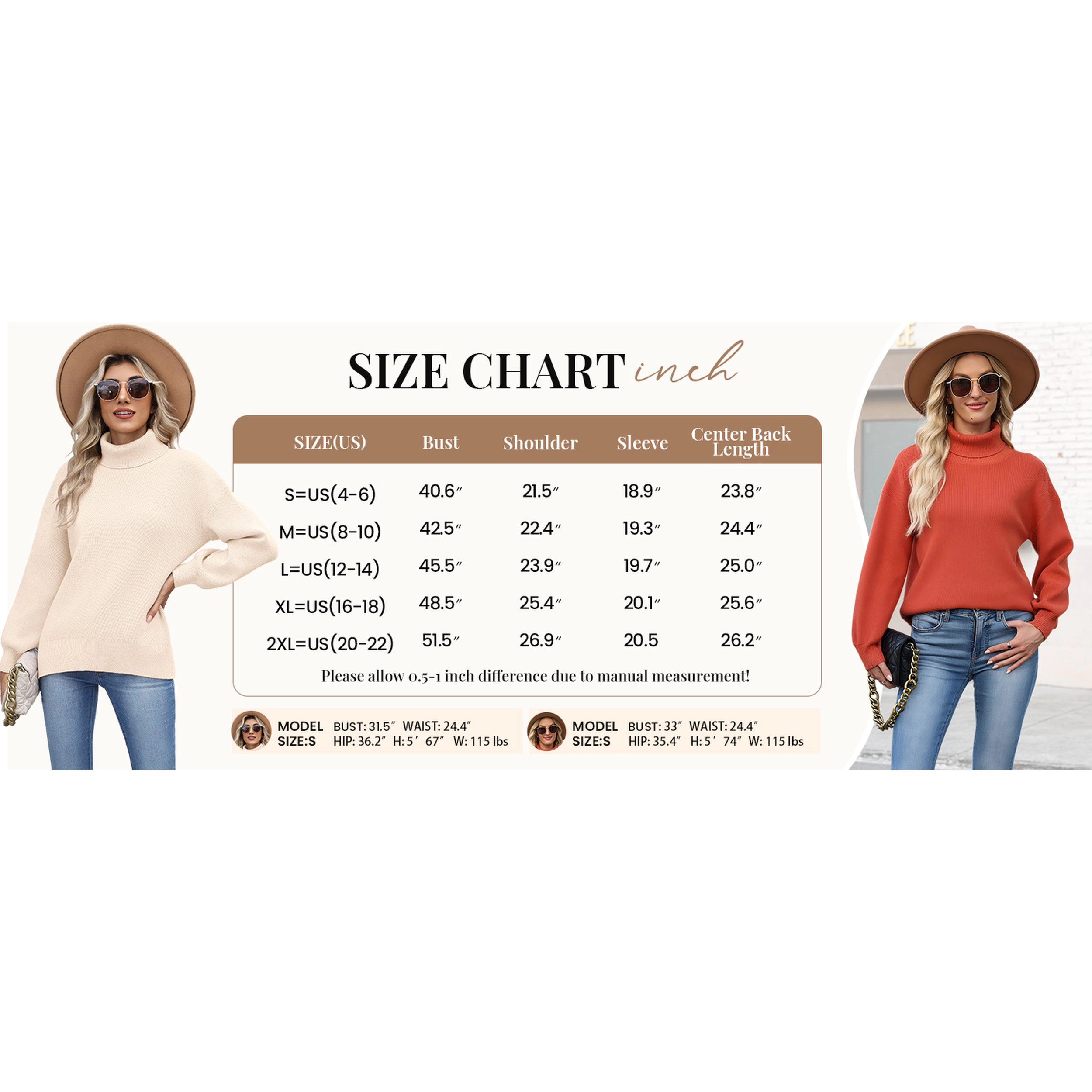 Zeagoo Women's Turtleneck Chunky Knit Side Slit Pullover
