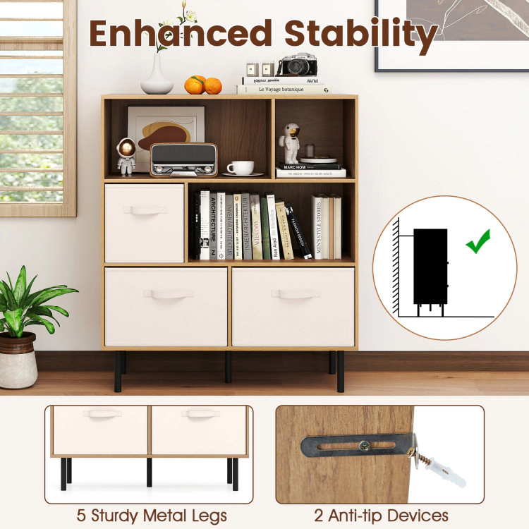 Hivvago 6-Cube Bookshelf with 3 Removable Folding Fabric Drawers for Living Room