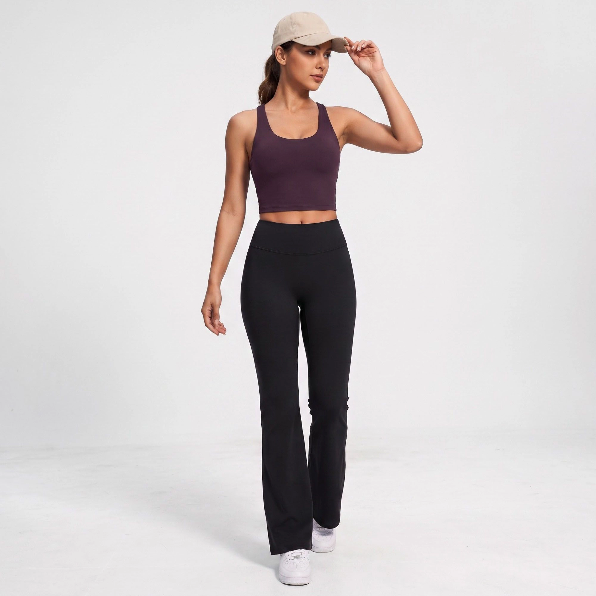 Anna-Kaci Women's High-Waist Flare Yoga Pants with Contour Seams Full-Length Fitted Workout Leggings for Gym