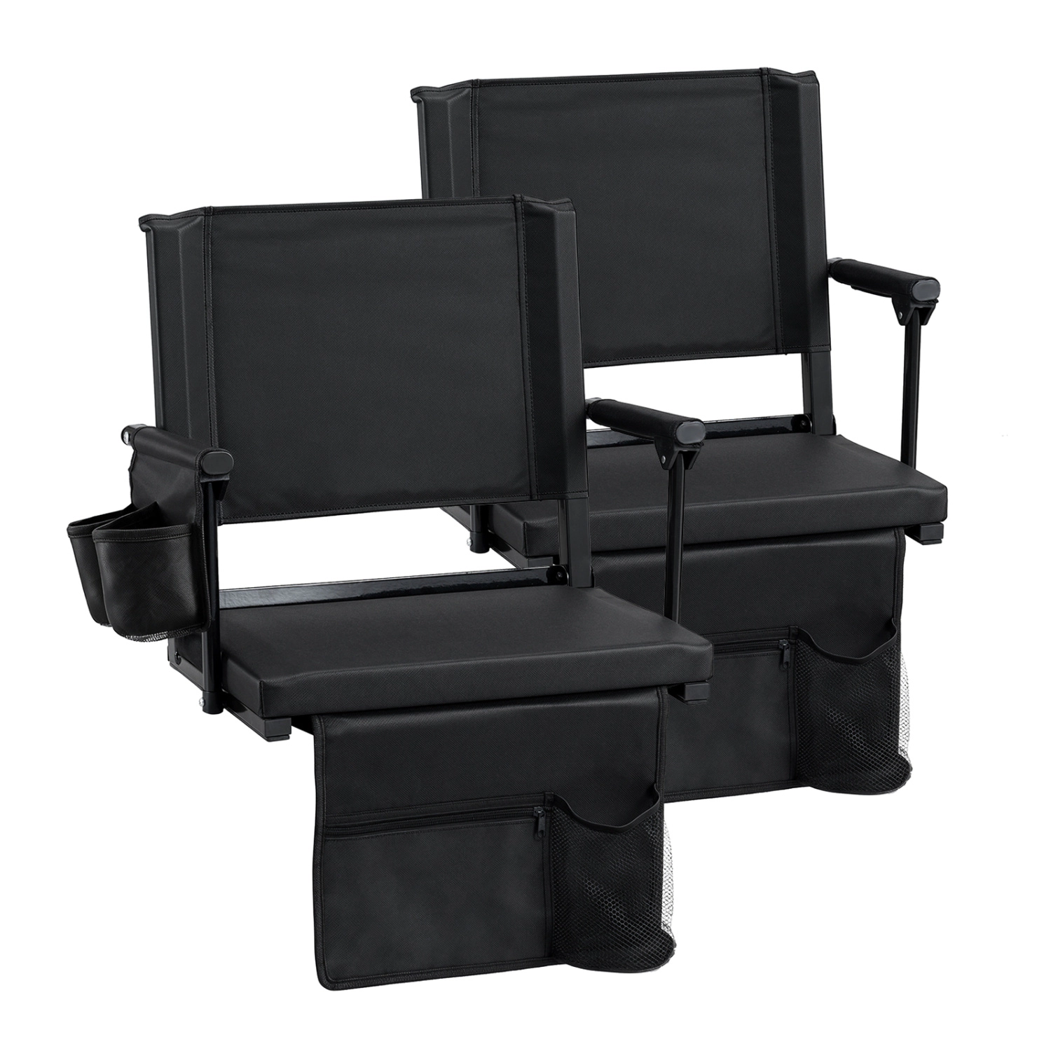LJG Set of 2 Folding Stadium Seat with Cup Holders and Pockets