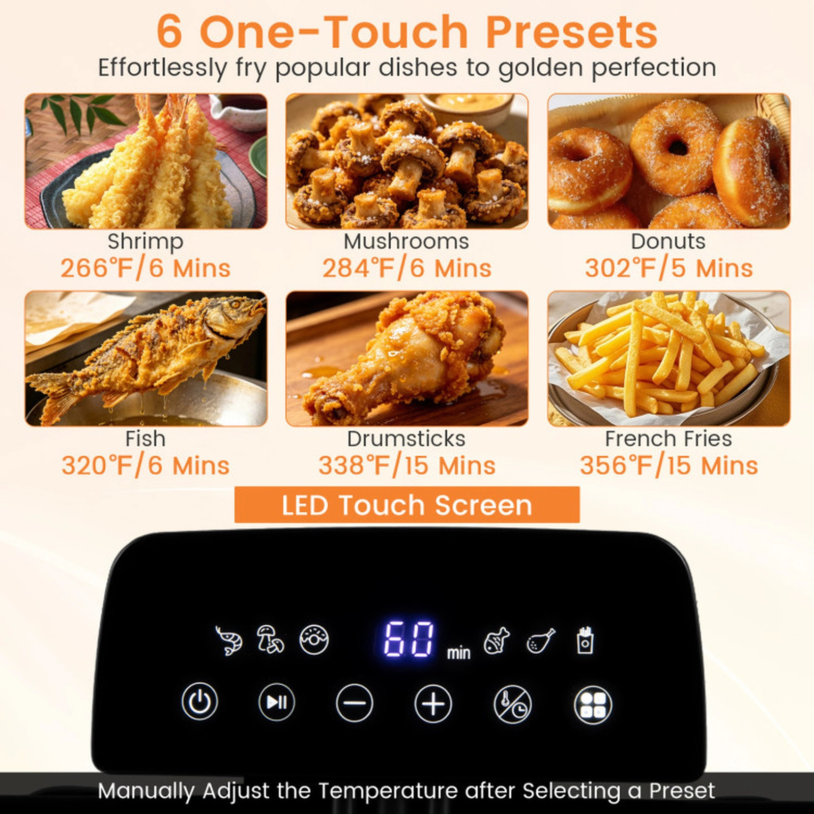 SUGIFT Black Electric Deep Fryer with 3 Baskets LED Touch Screen and 6 Presets 5.3-Qt 1700W 13.5-in W 8.5-in H