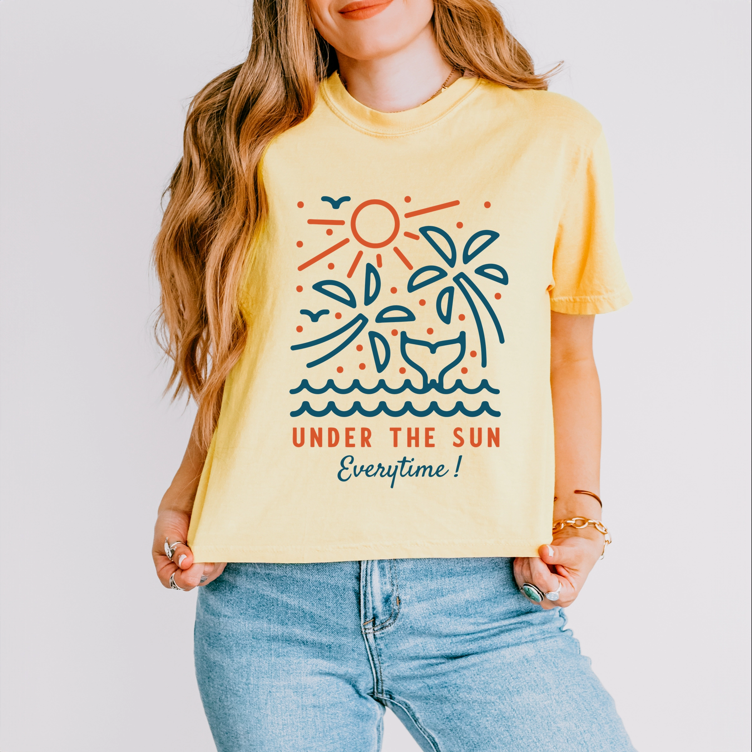 Simply Sage Market - Under The Sun Everytime Palm Trees Women's Boxy Crop Top Graphic T-Shirt