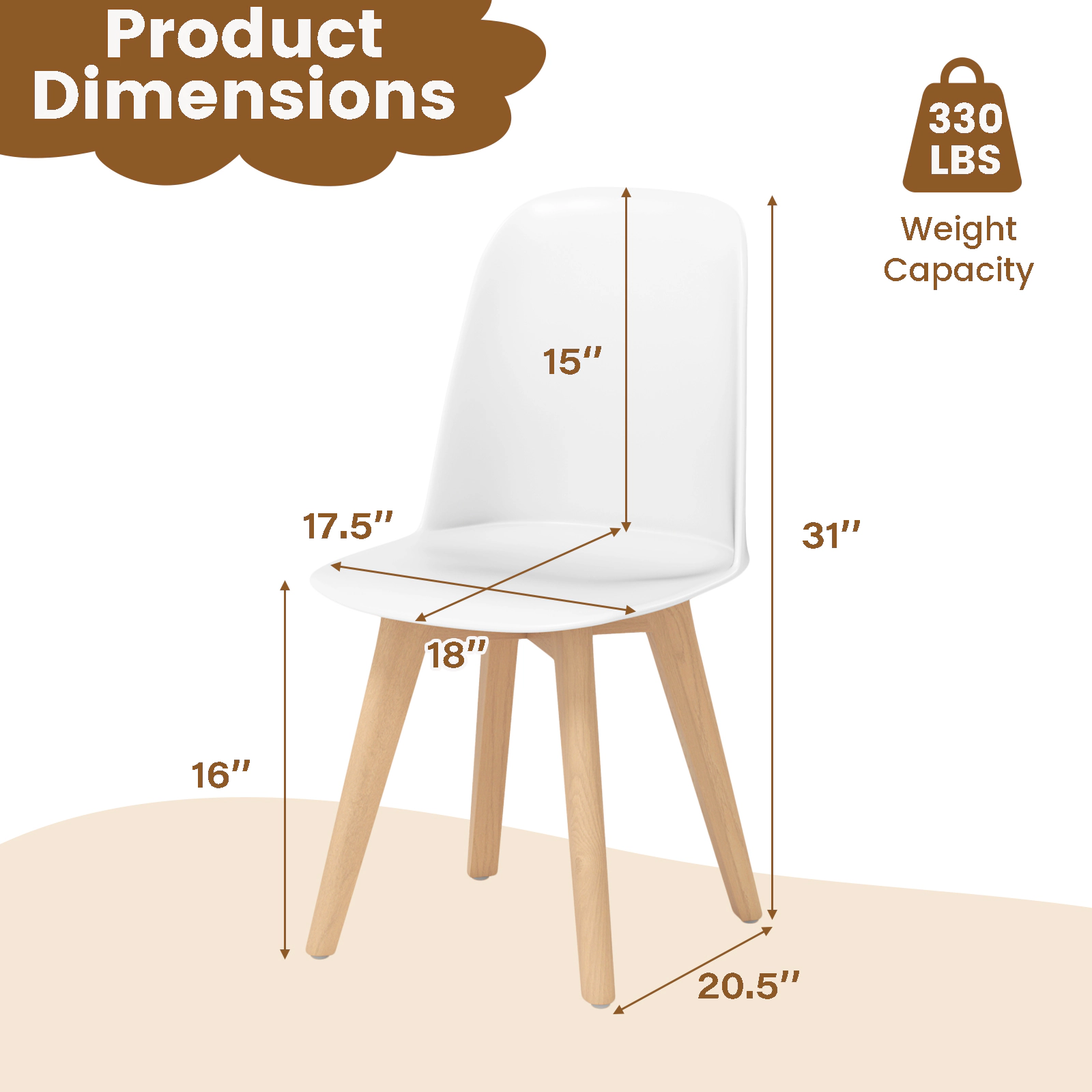 SUGIFT Modern Solid Beech Wood Legs and Tilt Backrest 330-lb Set of 2 Dining Chairs