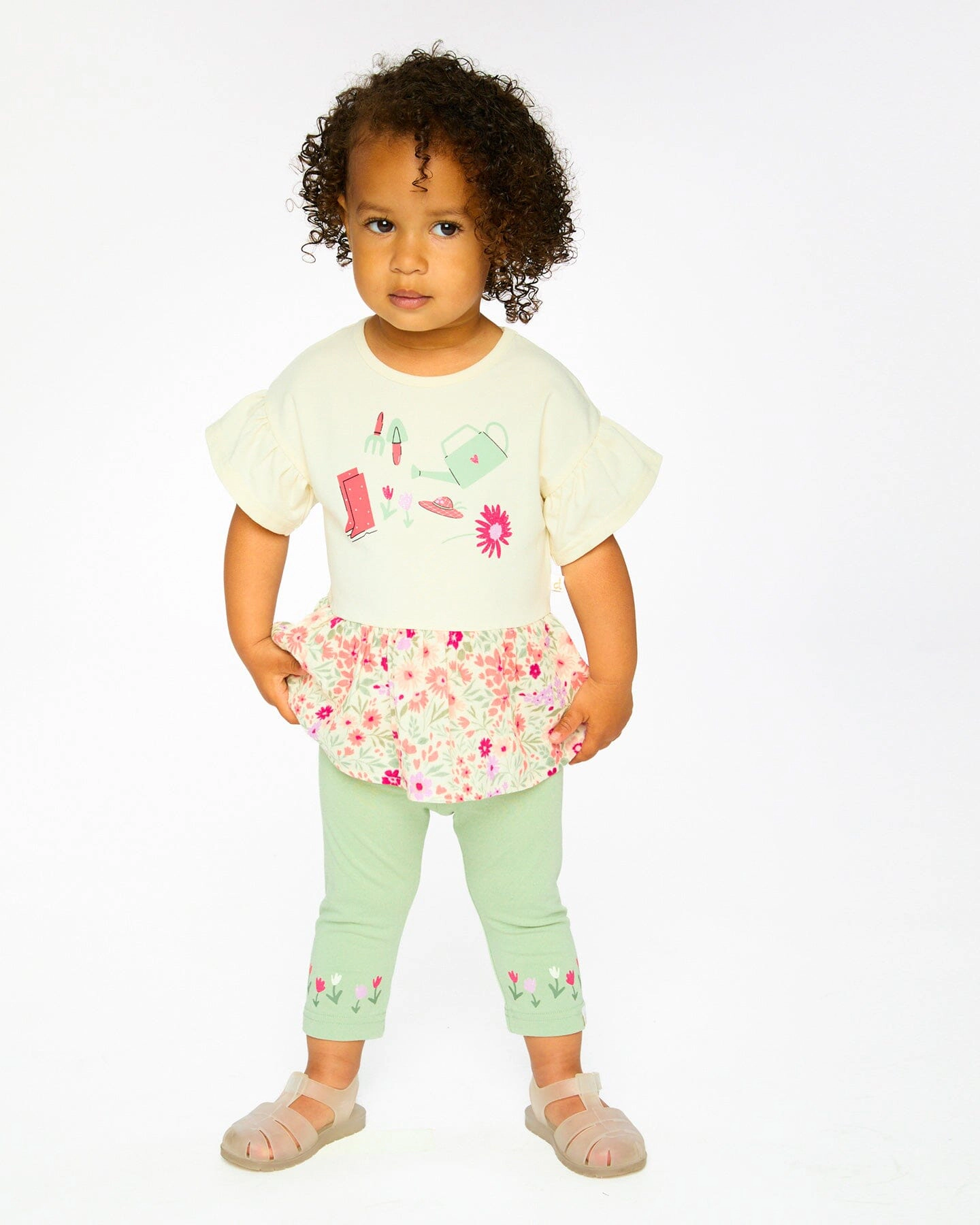 Deux par Girls Organic Cotton Bi-Material Tunic Flowers Print